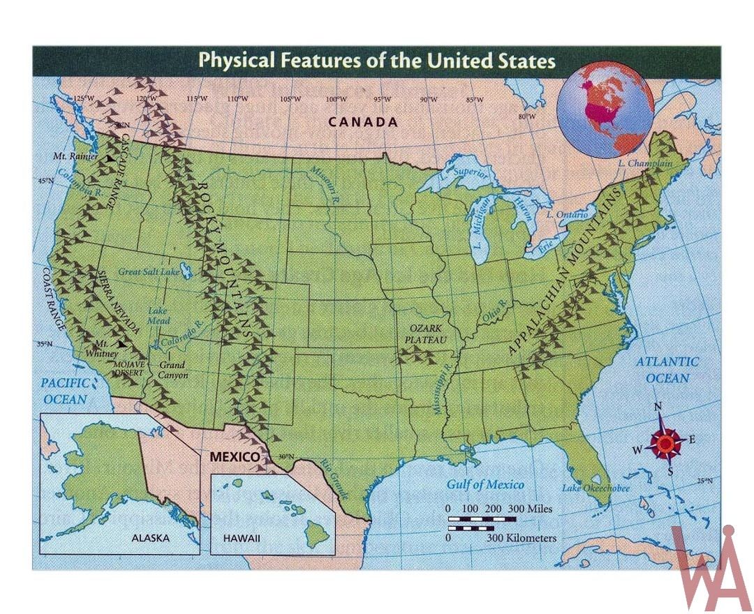 Detailed Physical Features Map of the United States