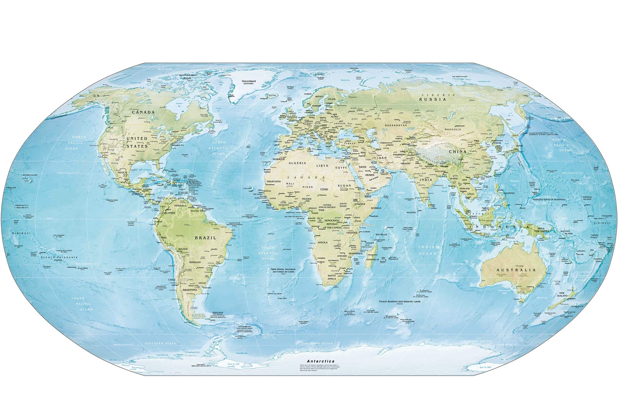 World Map Wall Paper, Physical Map of The World for Office, School, Non Tearable, Washable, Long Life, World Map Wallpaper by Walls and Murals (20 X 30 Inch) Latest 2019 Updated Edition