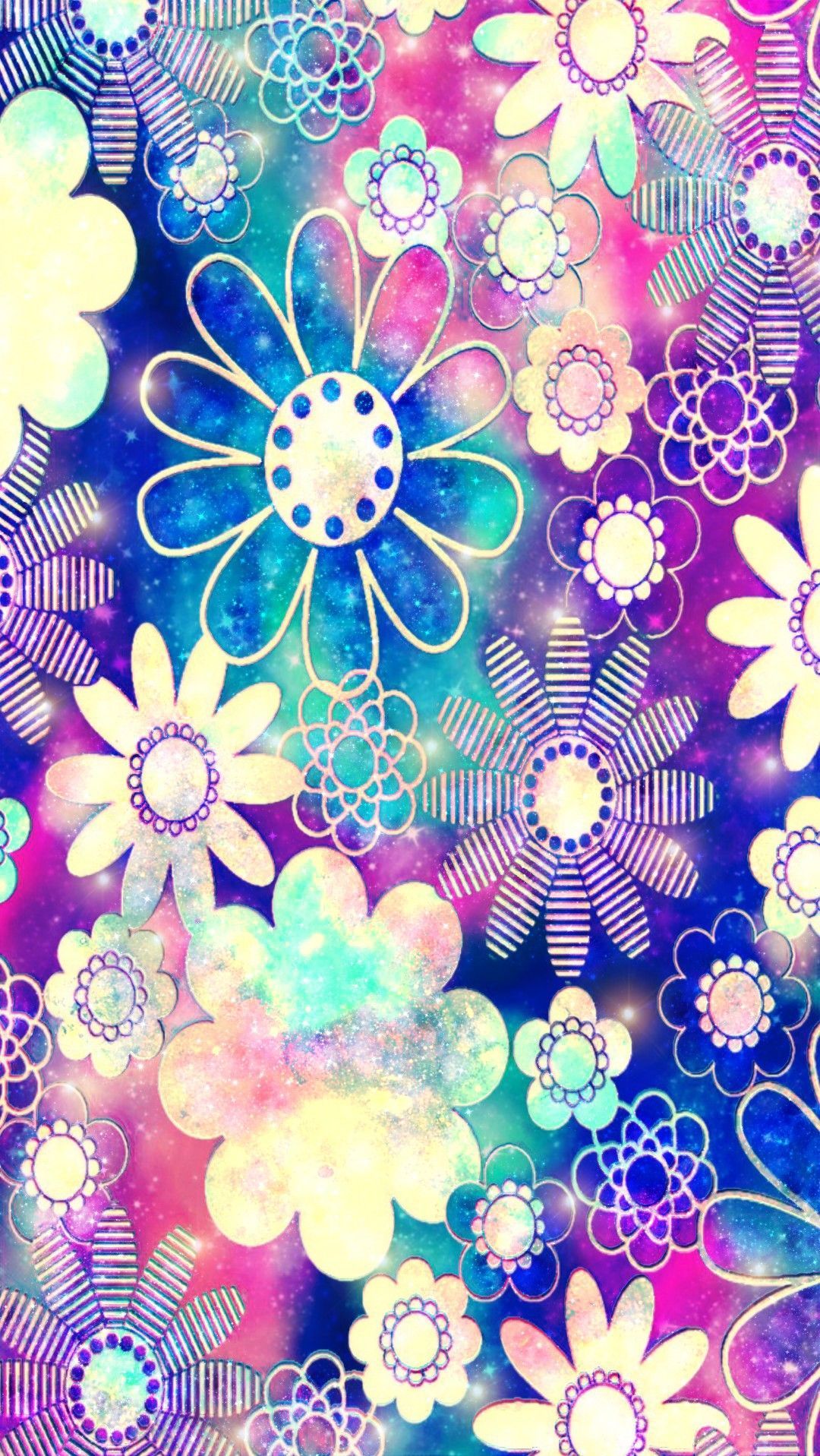 Flower Frenzy Galaxy, made by me #patterns #colorful #glitter #background #wallp. Flower background wallpaper, Flowers photography wallpaper, Background patterns