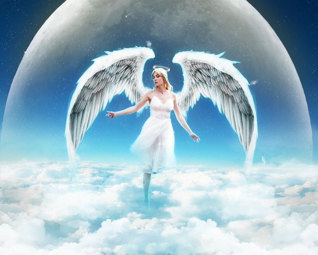 Wallpaper Angel girl on the sky, clouds 1920x1080 Full HD 2K Picture, Image