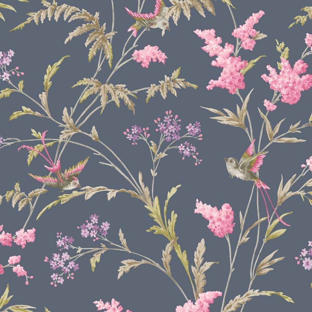 Holden Jasmine Floral Pattern Wallpaper Bird Flower Leaf Modern Glitter 98842 Pink. I Want Wallpaper