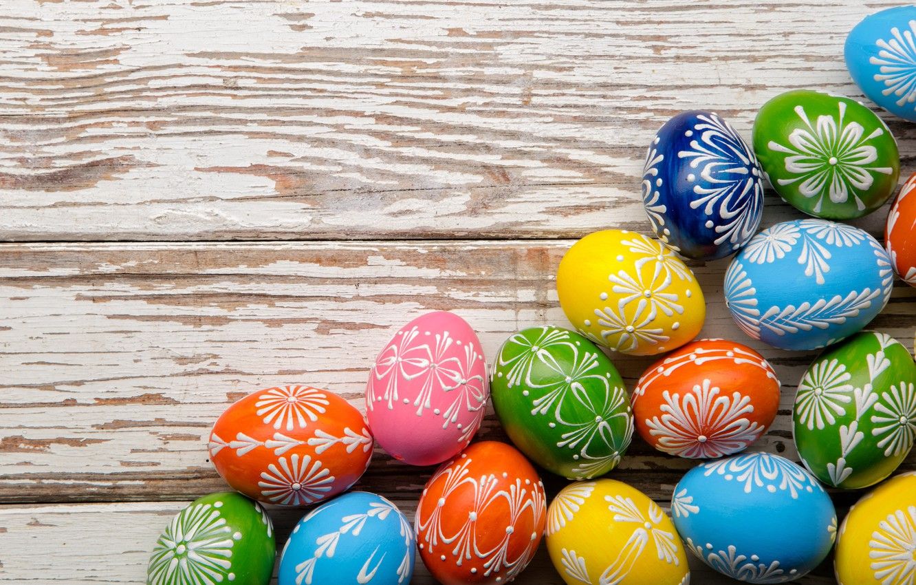 Wallpaper colorful, Easter, happy, wood, spring, Easter, eggs, holiday, the painted eggs image for desktop, section праздники