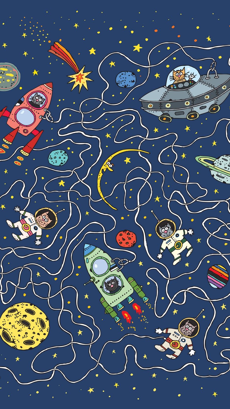 Wallpaper Astronauts, Cats, Rocket, Planet, Art, Funny Cartoon Wallpaper HD