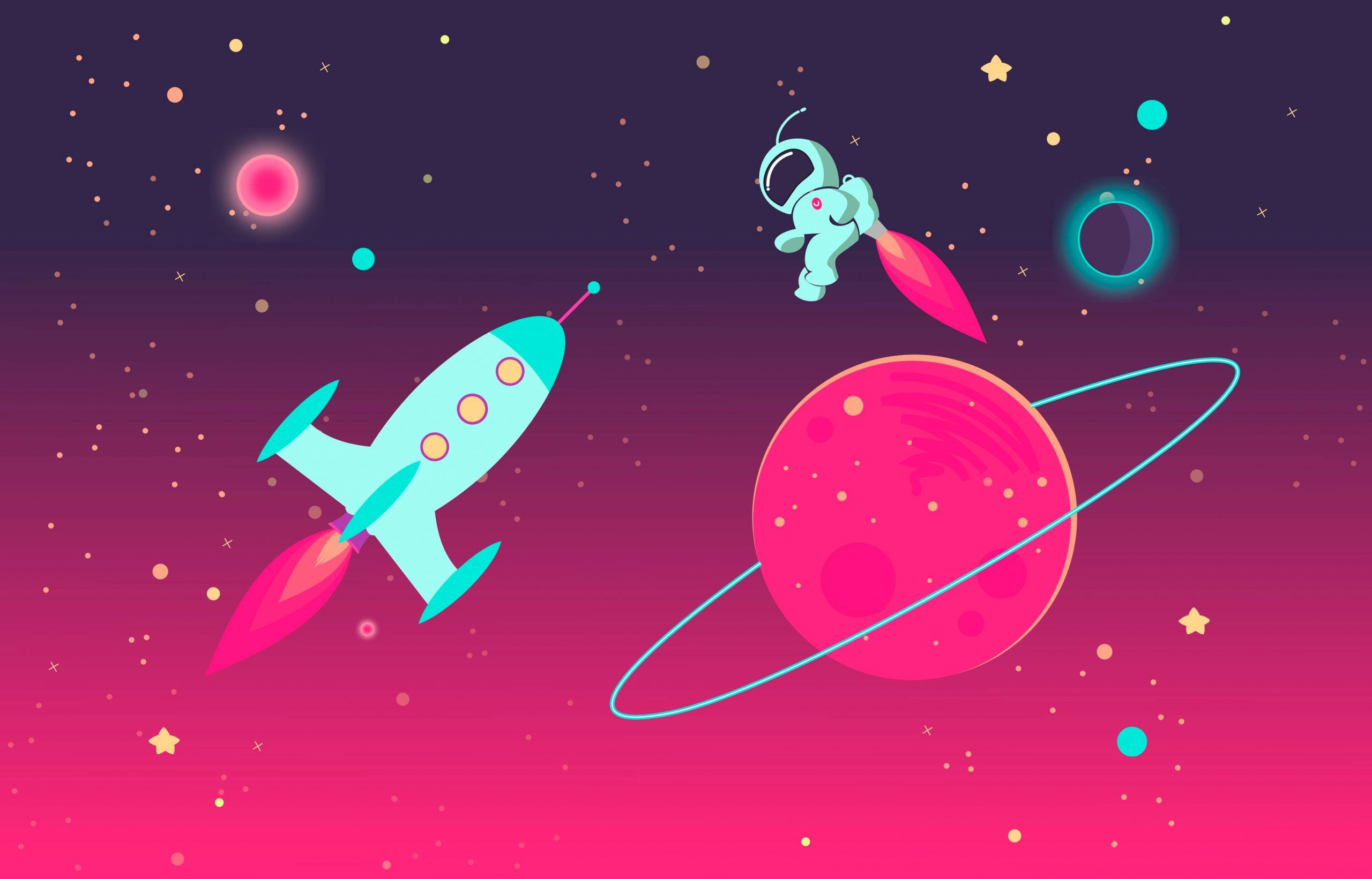 Cartoon Astronaut And Rocket In Outer Space, Background, Cosmonaut • Wallpaper For You