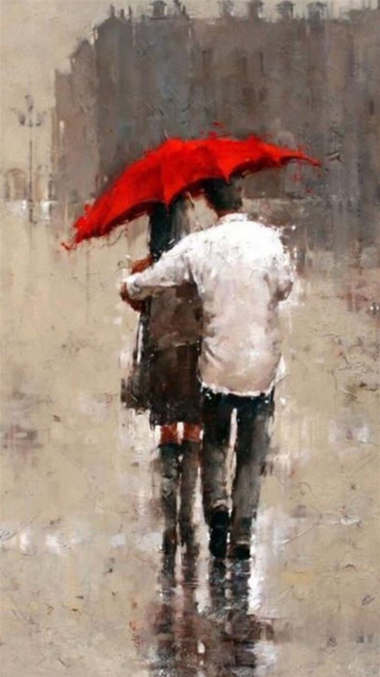Rainy Romantic Lover Couple Back Art iPhone 8 Wallpaper Free Download