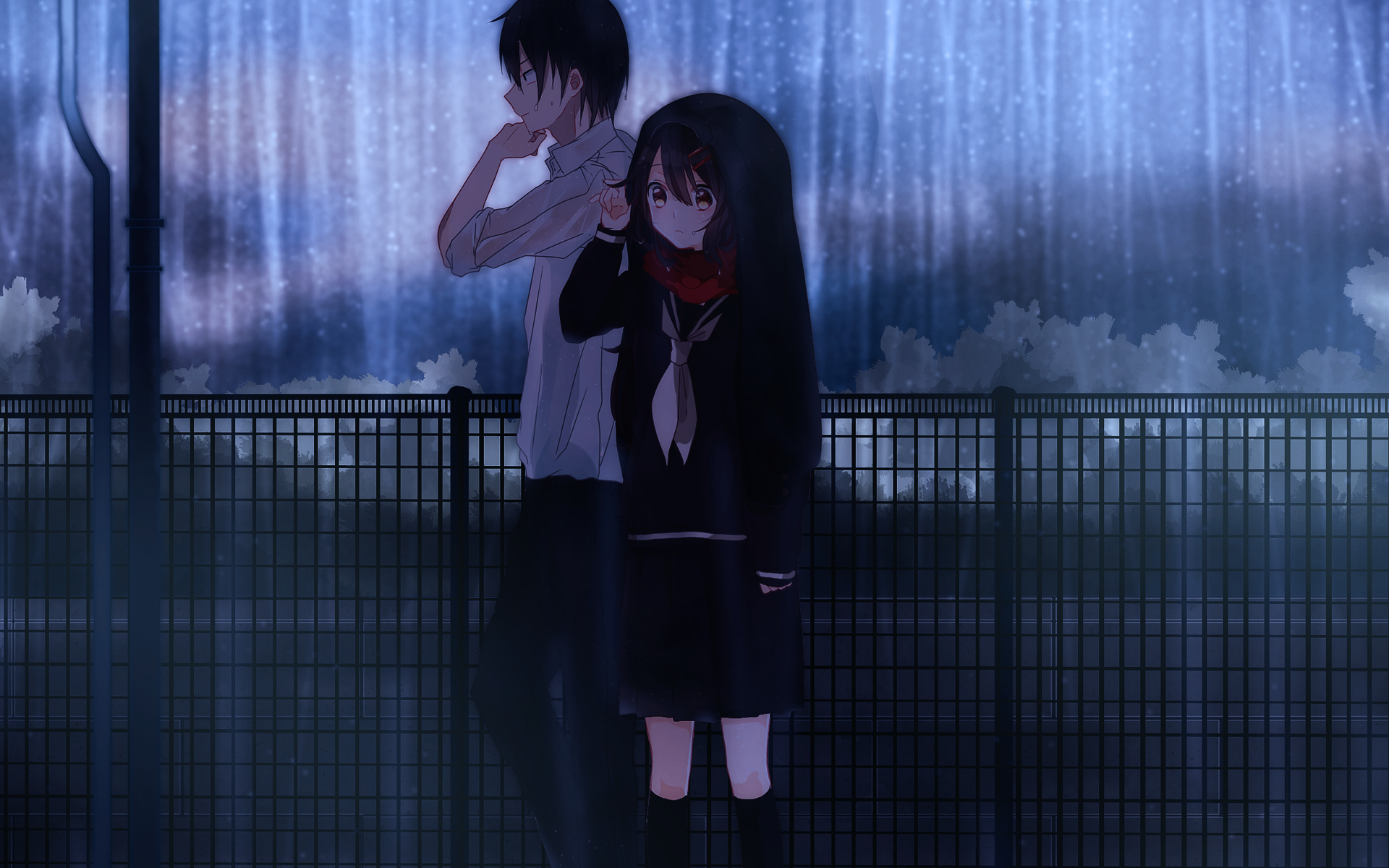 #couple, #rain, #anime girls, #anime boys, wallpaper HD Wallpaper
