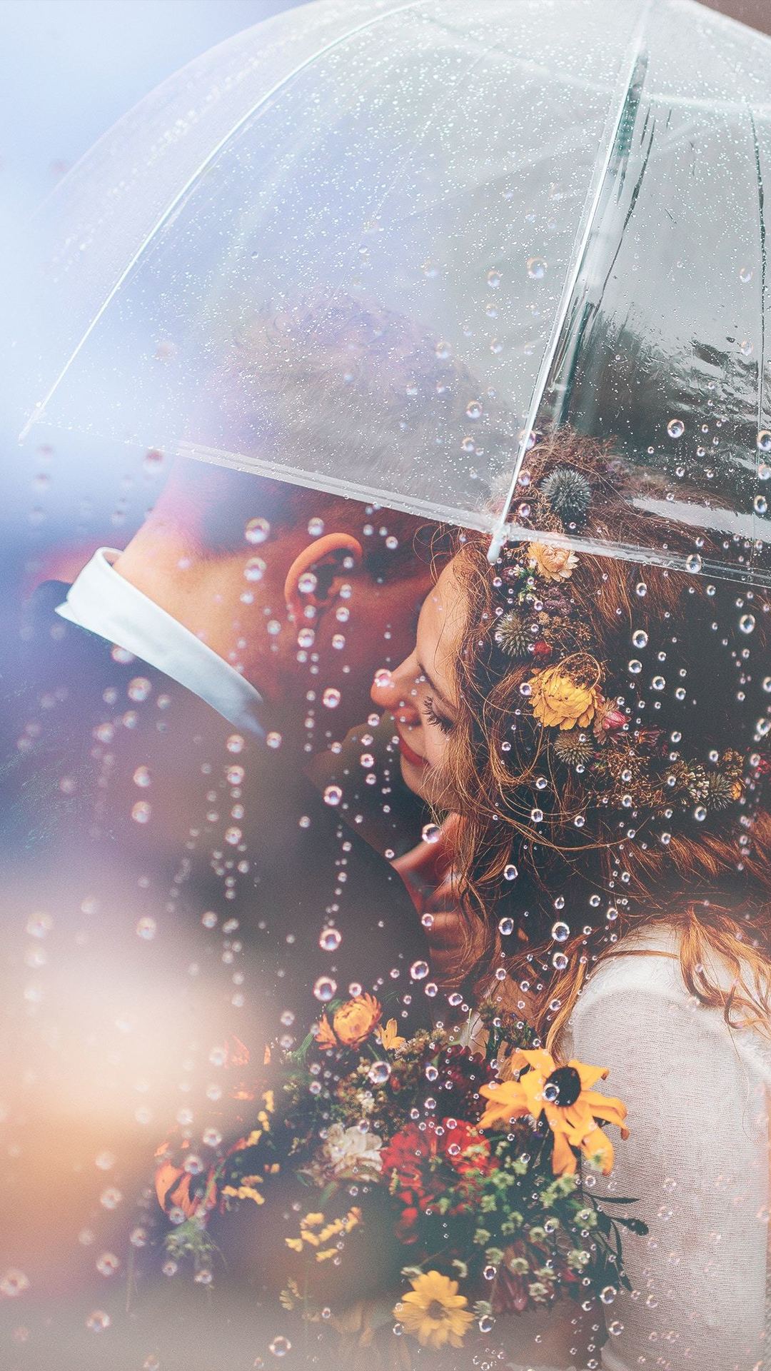 1080x1920 couple, love, umbrella, rain, weeding, hd, romantic for iPhone 8 wallpaper