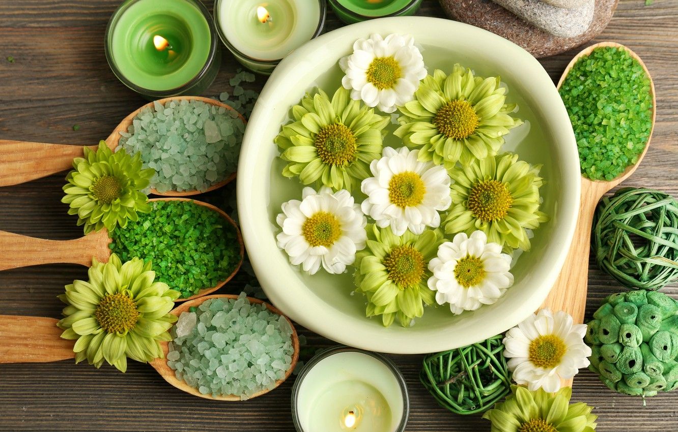 Photo Wallpaper Flowers, Candles, Relax, Flowers, Spa, Wallpaper Spa