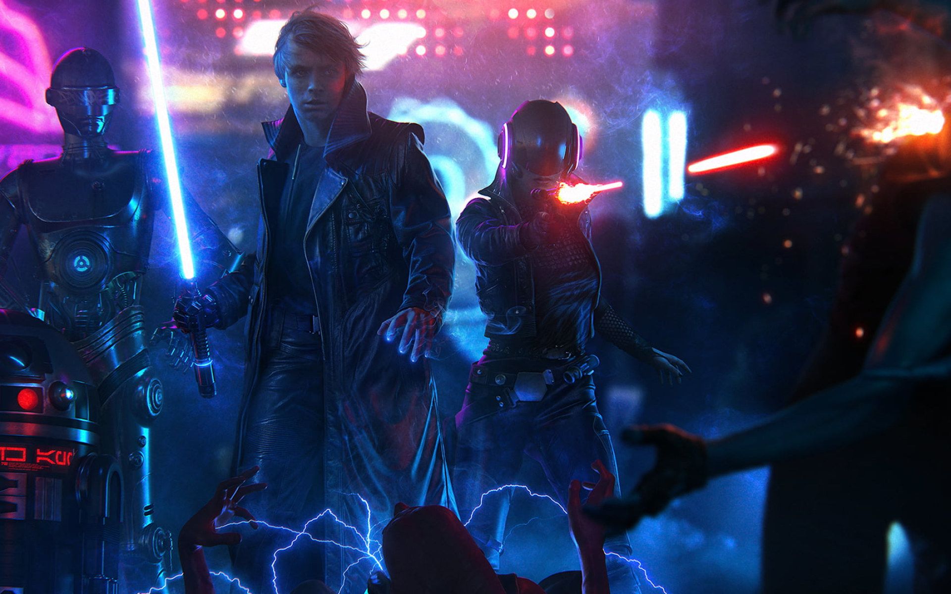 Star Wars wallpaper, cyberpunk, Luke Skywalker, lightsaber, neon • Wallpaper For You HD Wallpaper For Desktop & Mobile