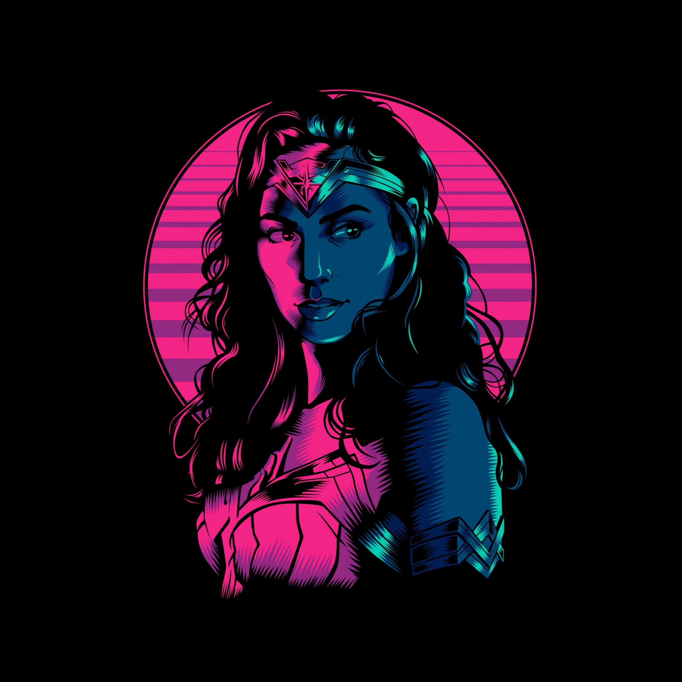 Wonder Woman 1984 4K Wallpaper, Wonder Woman, Fan art, Black background, Neon, 5K, Graphics CGI