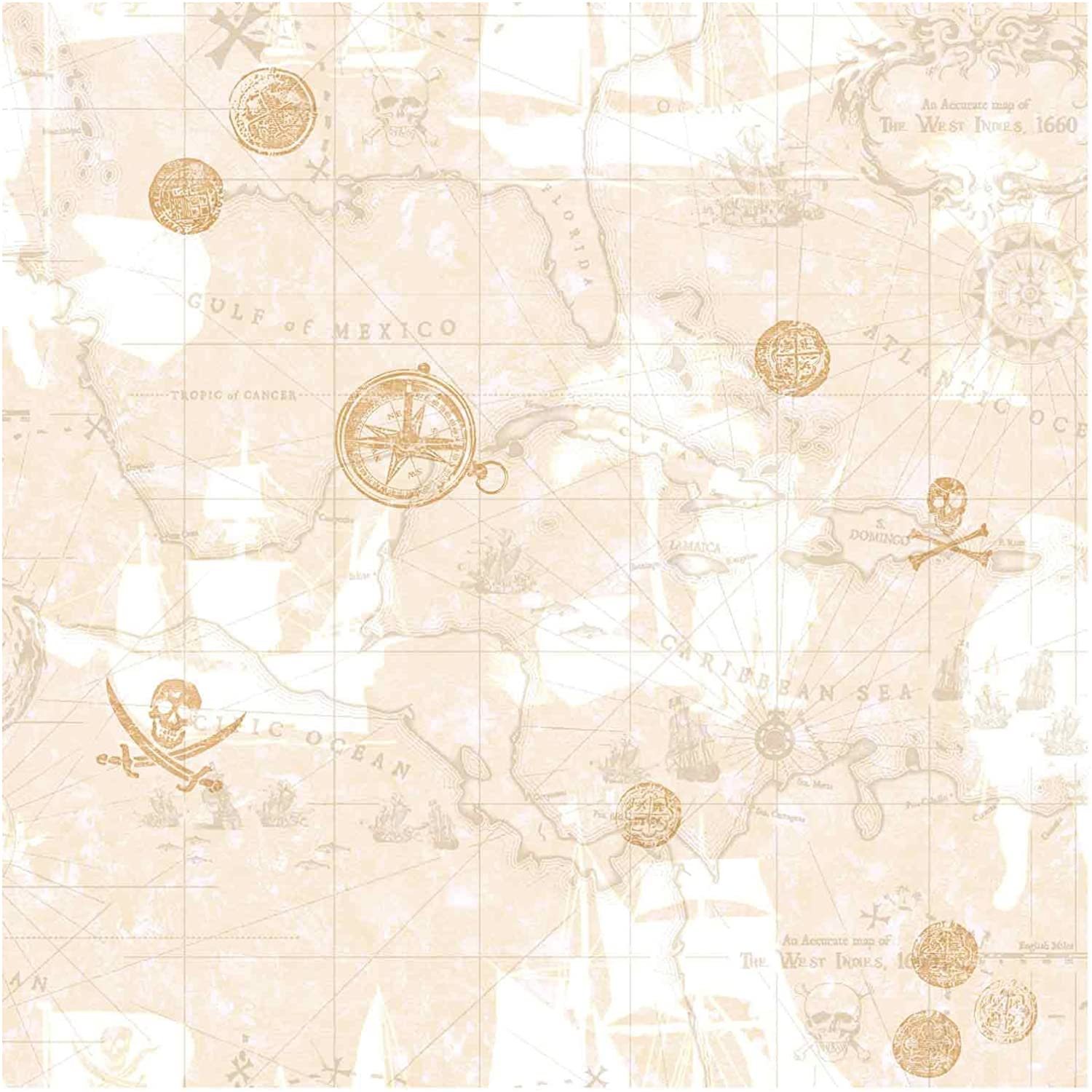 York Wallcoverings ZB3106 Pirate Map Wallpaper, Sand Beige Taupe Dove Gray Gold: Home Improvement