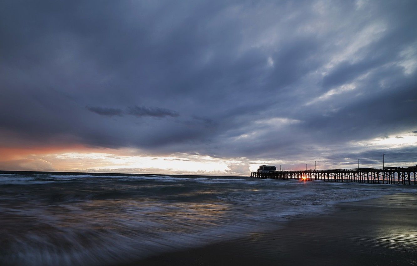 Wallpaper sea, bridge, Newport Beach, Stormy Sunset image for desktop, section пейзажи