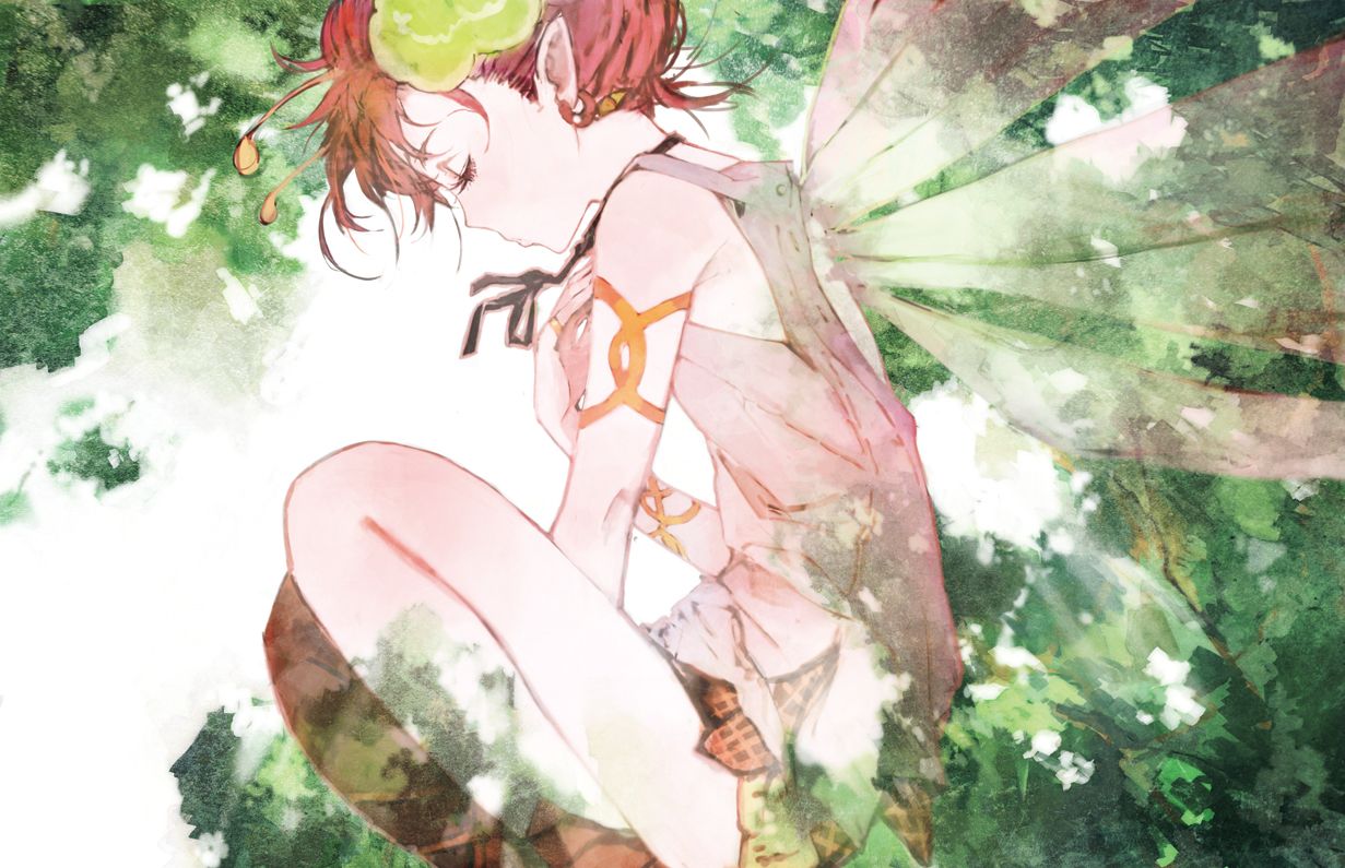 chain chronicle fairy pointed ears red hair short hair toi8 wings. konachan.com.com Anime Wallpaper