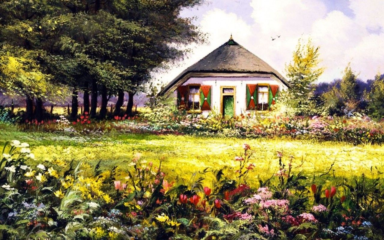 Country Home & Pretty Garden Wallpaper