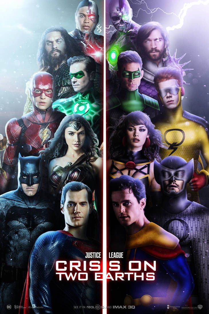 Justice League on Two Earths by farrrou. Dc comics artwork, Dc comics art, Dc comics superheroes