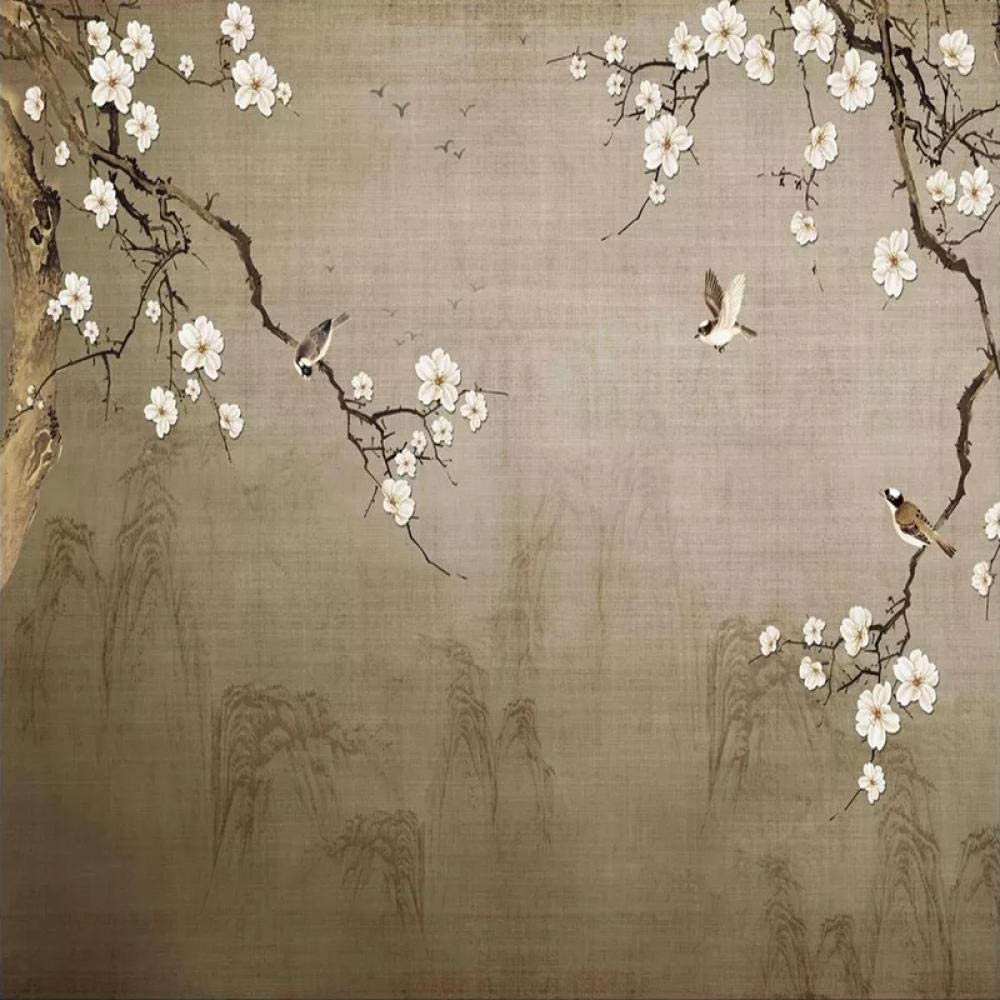 Vintage Wallpaper 3D Chinese Style Plum Blossom Flower Bird Photo Wall Mural Living Room Tv Sofa Backdrop Wallpaper 400X300Cm
