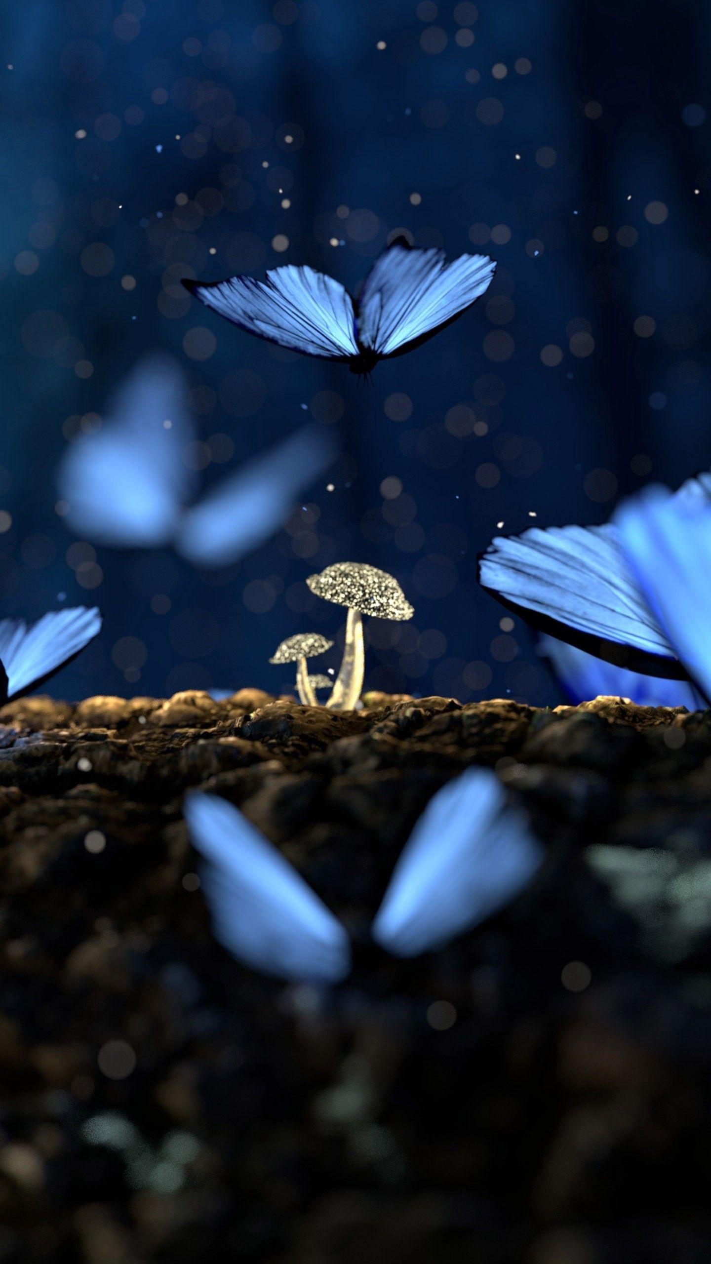Blue Butterflies Fly Up On Mushroom 4K HD Butterfly Wallpaper