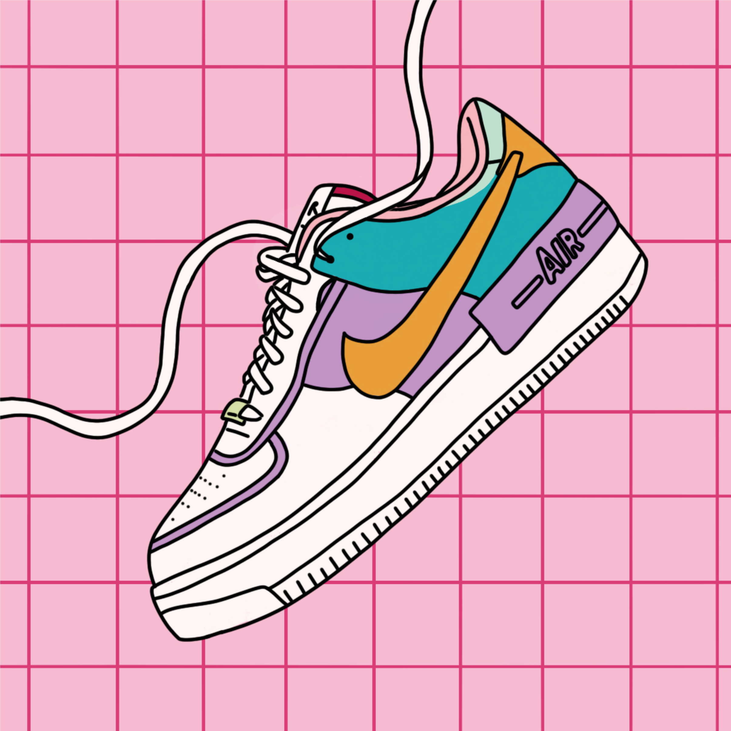 Nike Air 1 Pink Fashion Shoe Illustration. Shoes illustration, Sneaker art, Sneakers drawing