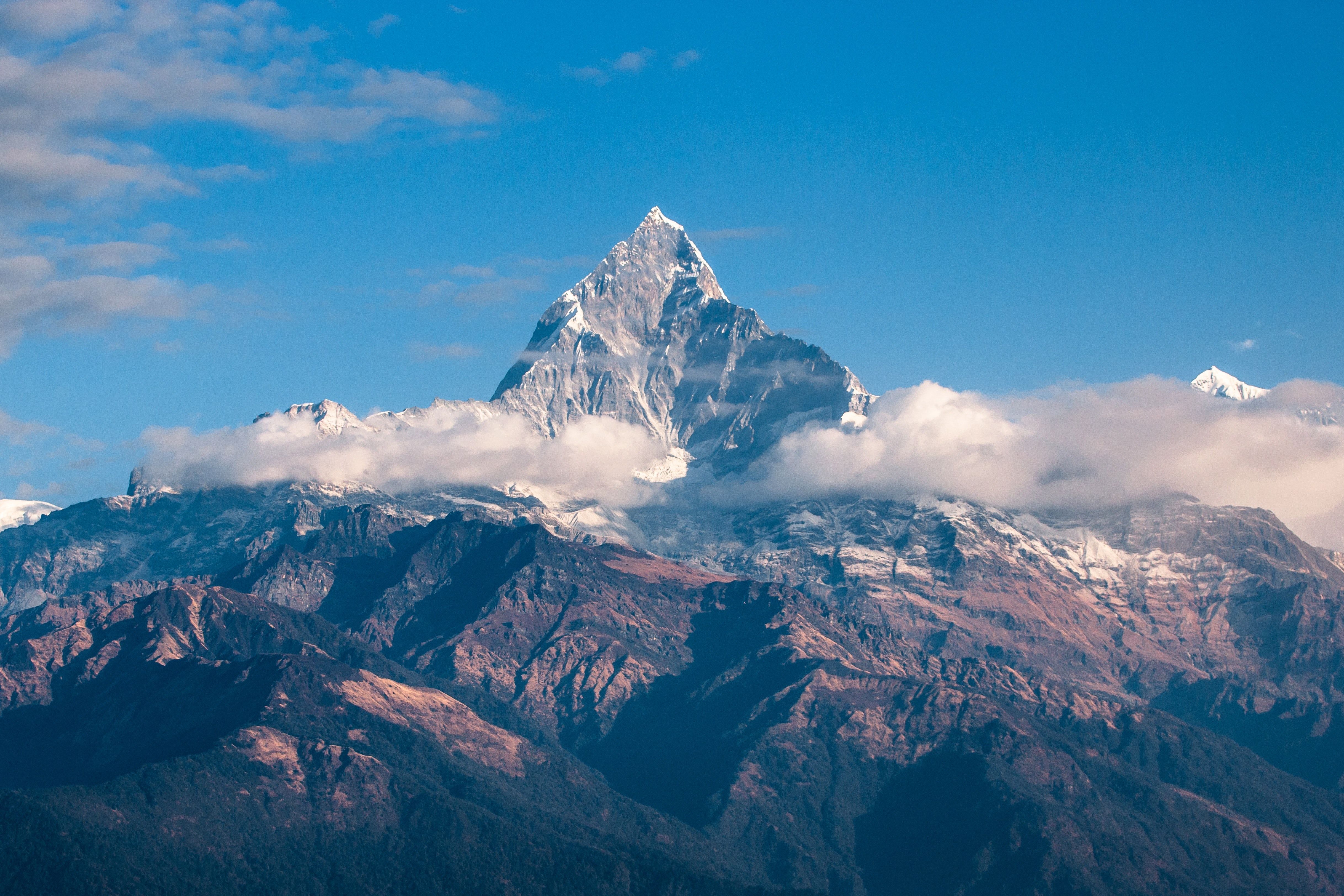 Himalayas Wallpaper 4K, Mountain Peak, Clouds, Mountains, Cold, Daylight, Nature