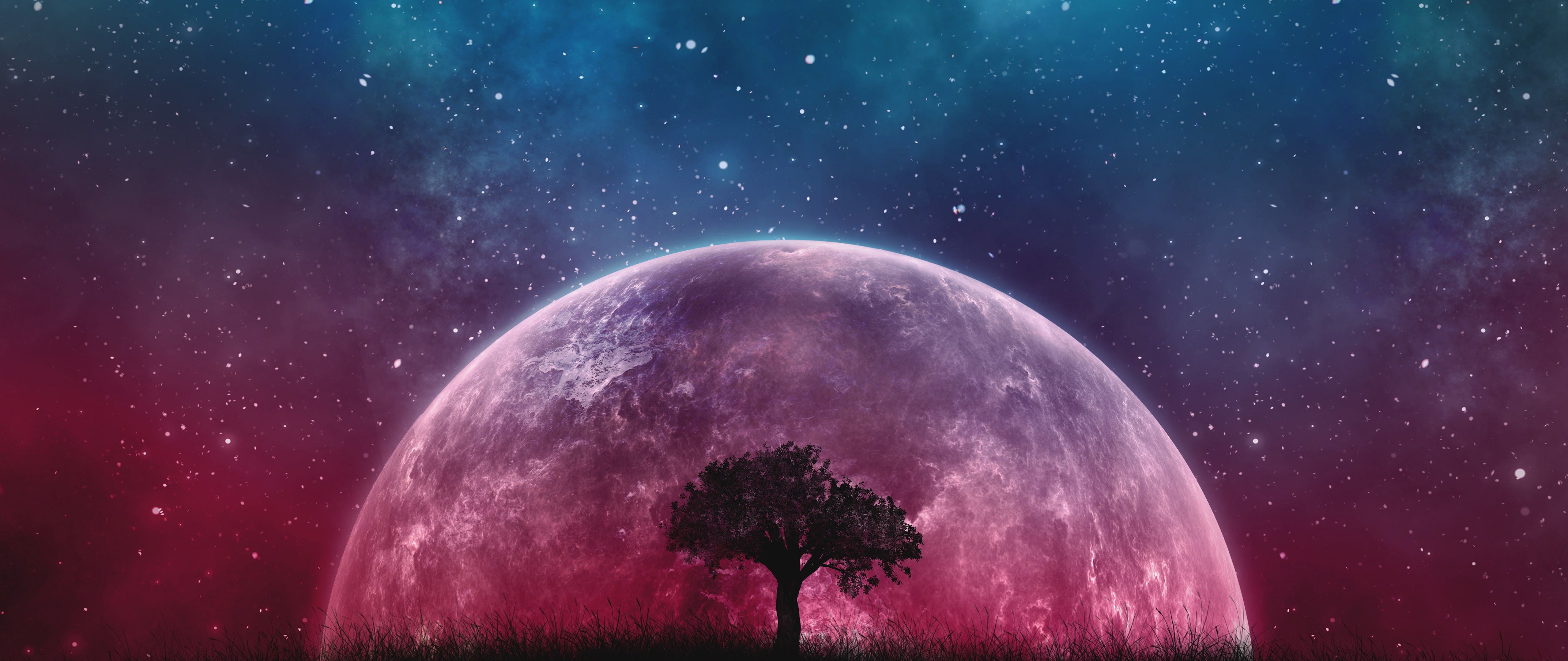 Moon Night Sky Stars Landscape Scenery 8K Wallpaper