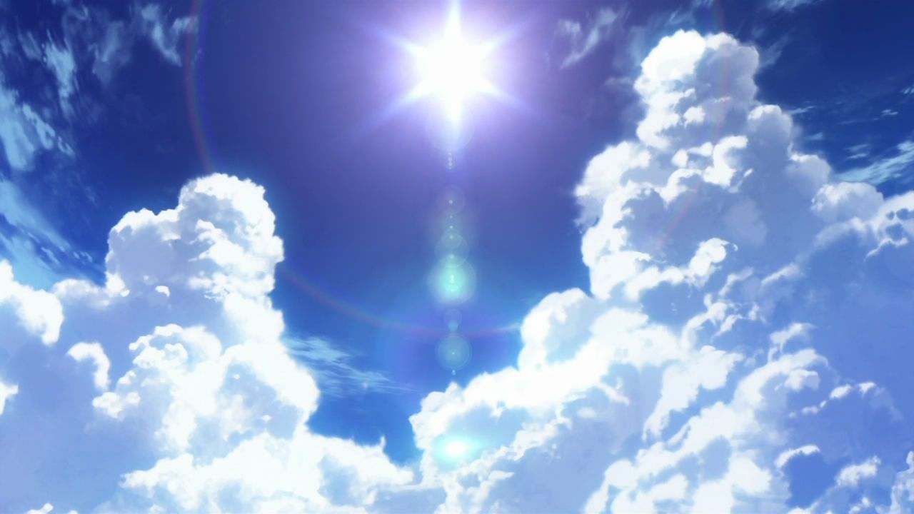 Tari_tari 03 Summer Sun Clouds Sky Peaceful (1280×720). Anime Background, Anime Scenery, Summer Background