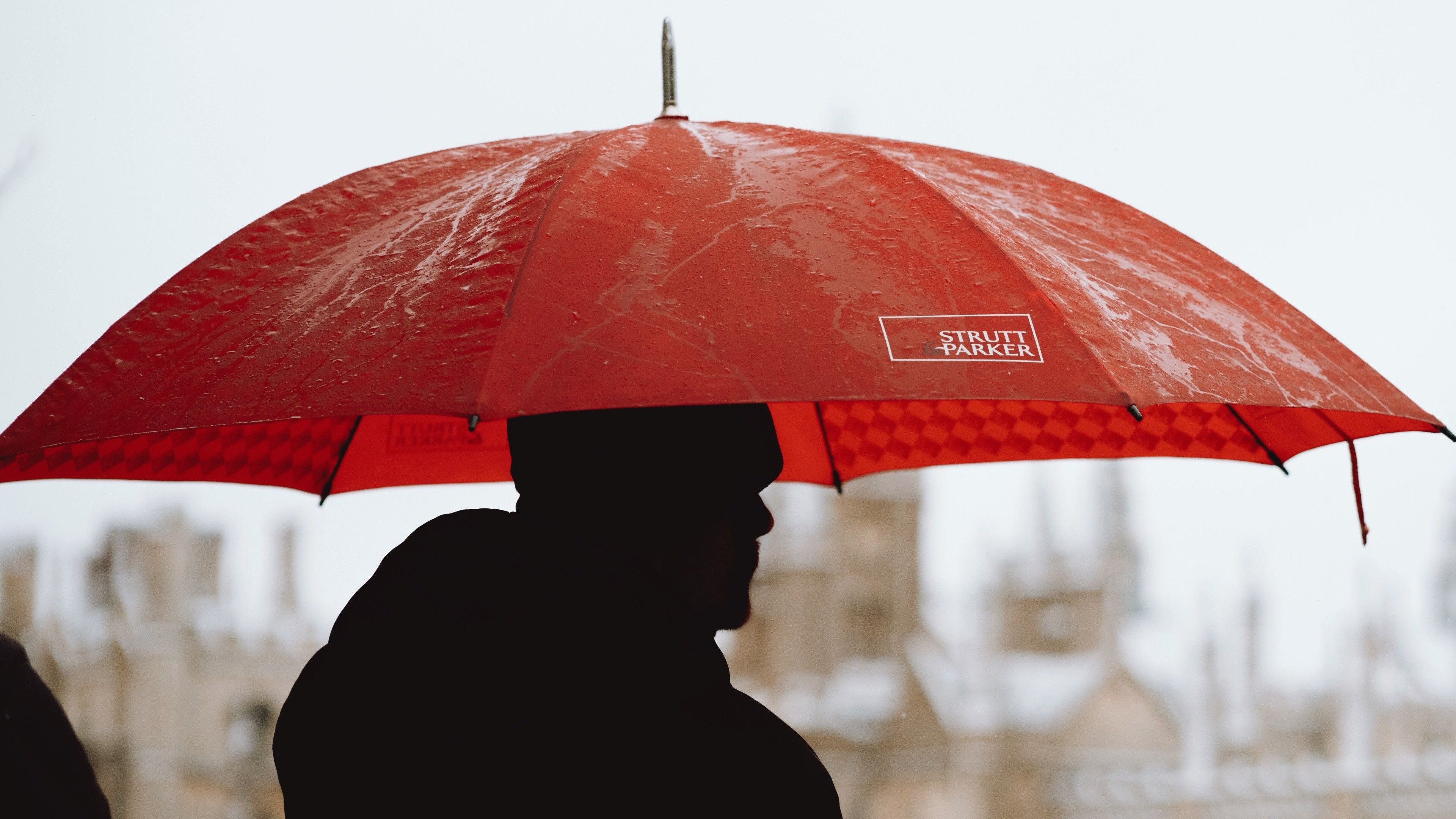 Man With Red Umbrella In Rainy Season 4k Wallpaper Person With Umbrella