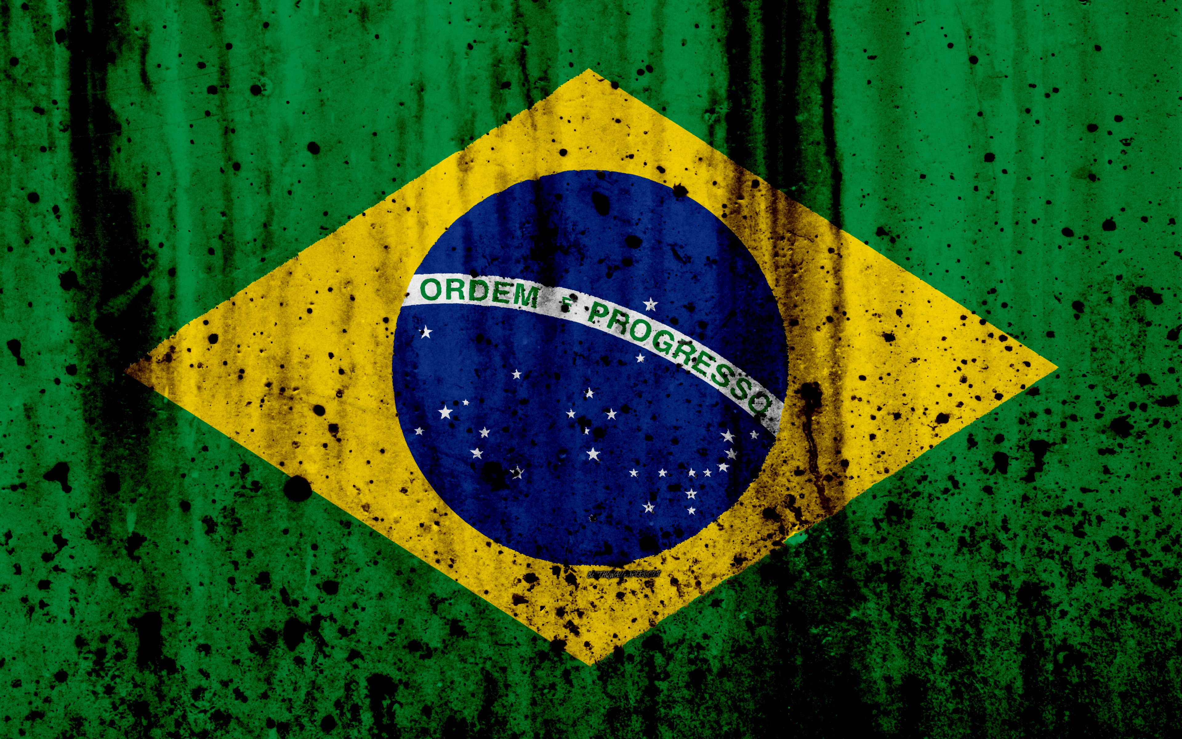 Download wallpaper Brazilian flag, 4k, grunge, South America, flag of Brazil, national symbols, Brazil, coat of arms of Brazil, Brazilian national emblem for desktop with resolution 3840x2400. High Quality HD picture wallpaper