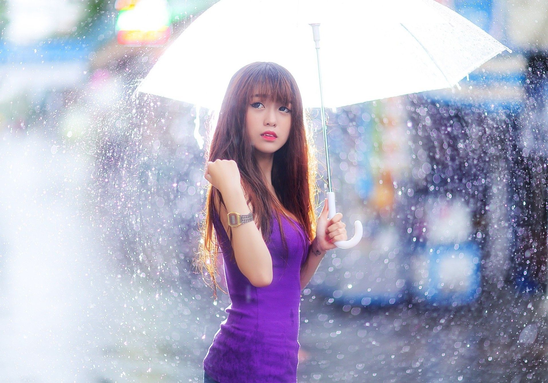 Asian, Women, Model, Rain, Umbrella Wallpaper HD / Desktop and Mobile Background