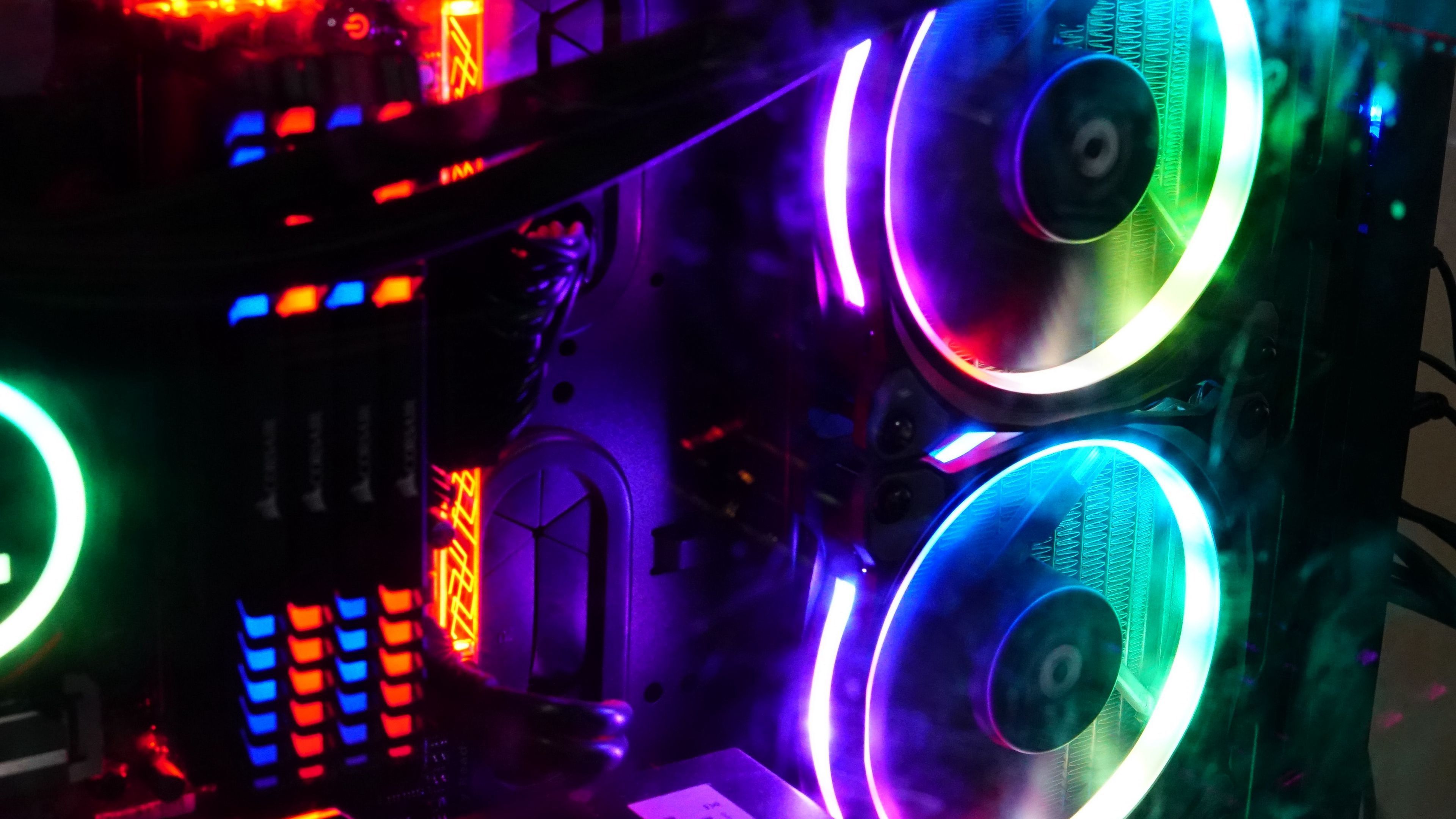 Download 3840x2160 Gaming Rig, Rgb Colors, Neon, Coolers, Rams Wallpaper for UHD TV