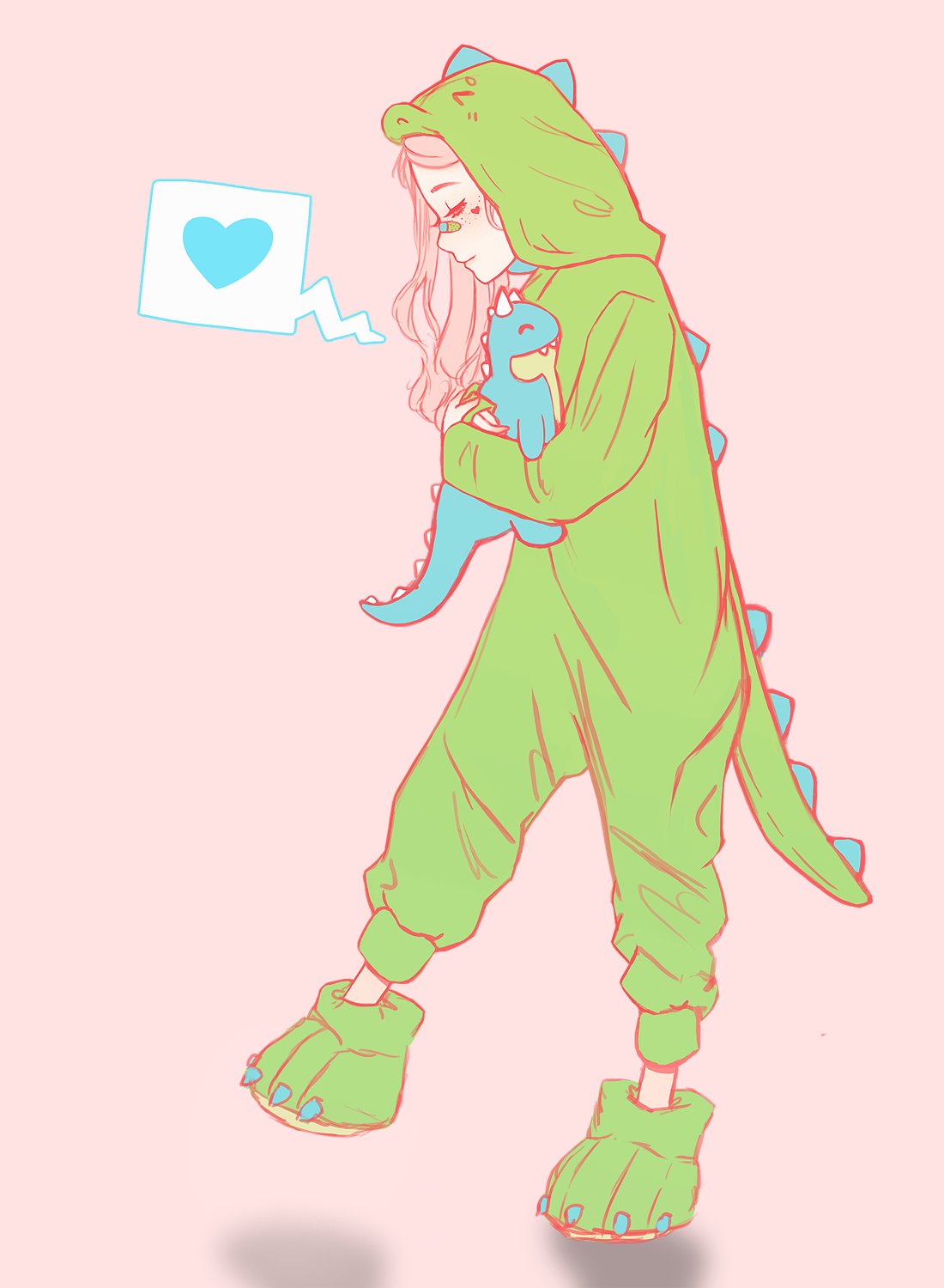 Девочка в костюме динозавра аниме