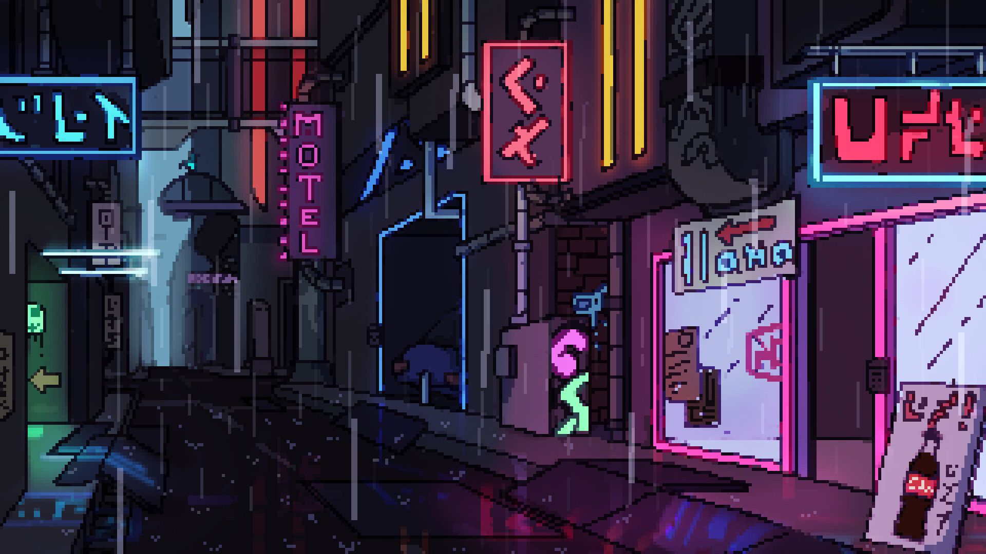 City Rain Pixel Art HD Wallpaper