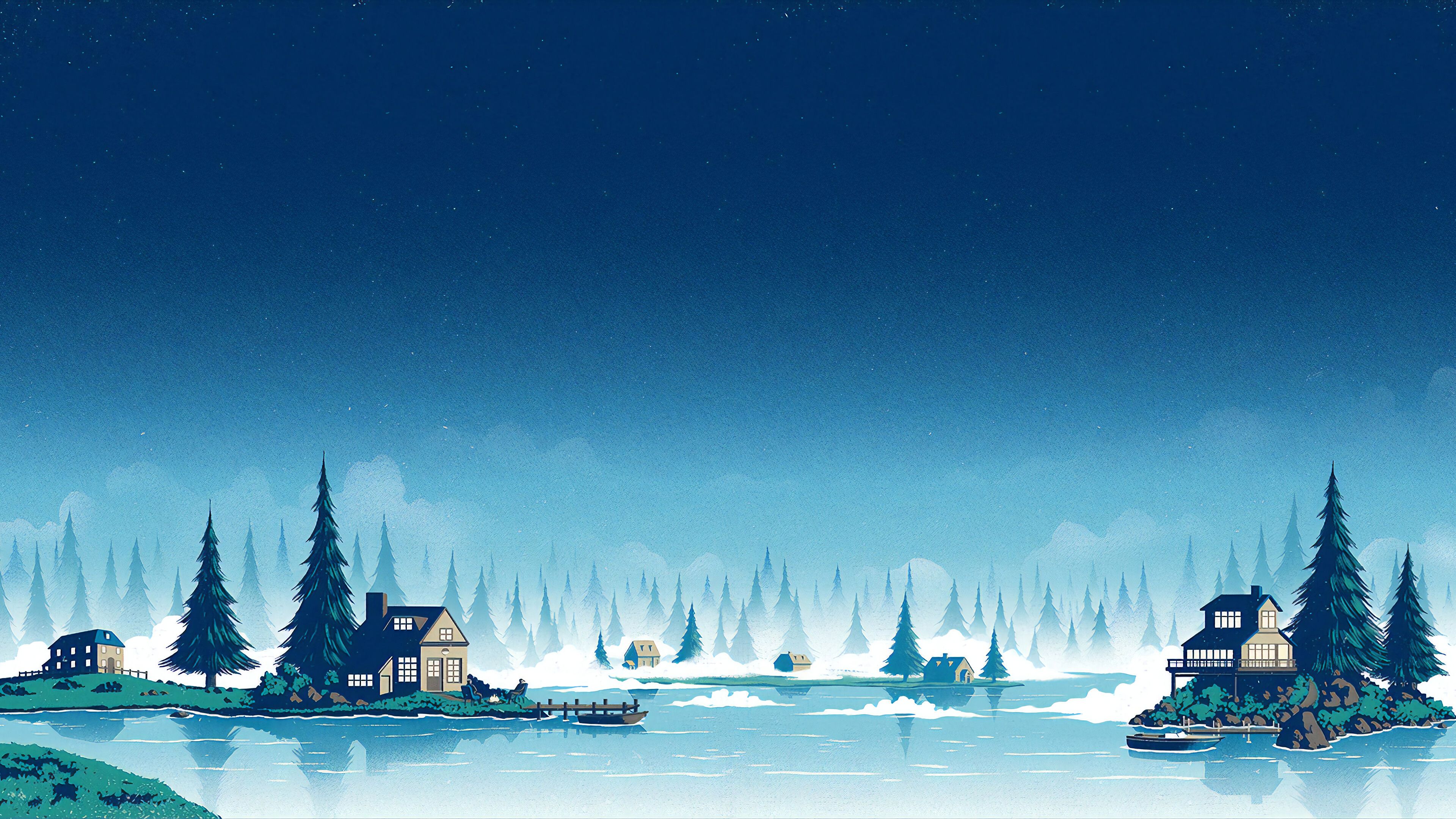 Winter, Scenery, Minimalist, Night, Landscape, Digital Art, 4K wallpaper. Mocah HD Wallpaper