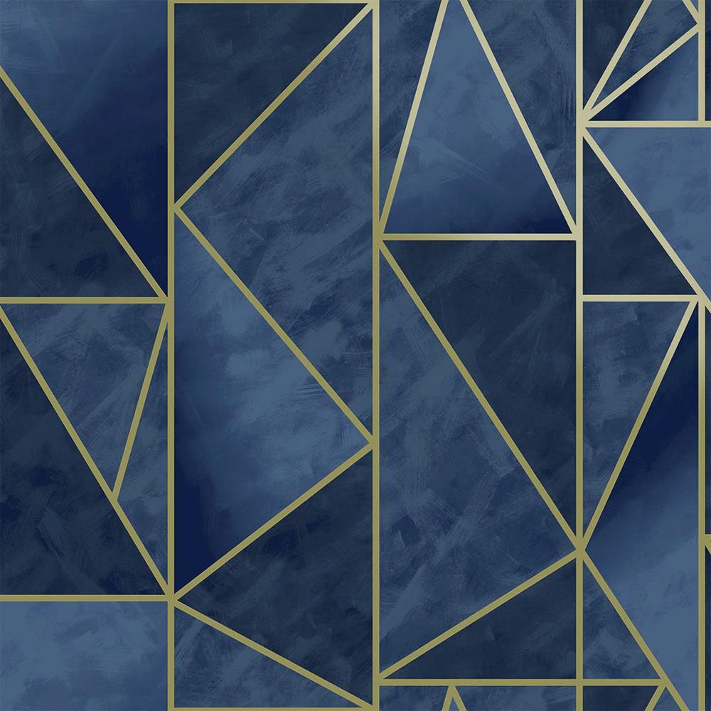 Bohemian Metallic Triangles Wallpaper in Navy and Gold