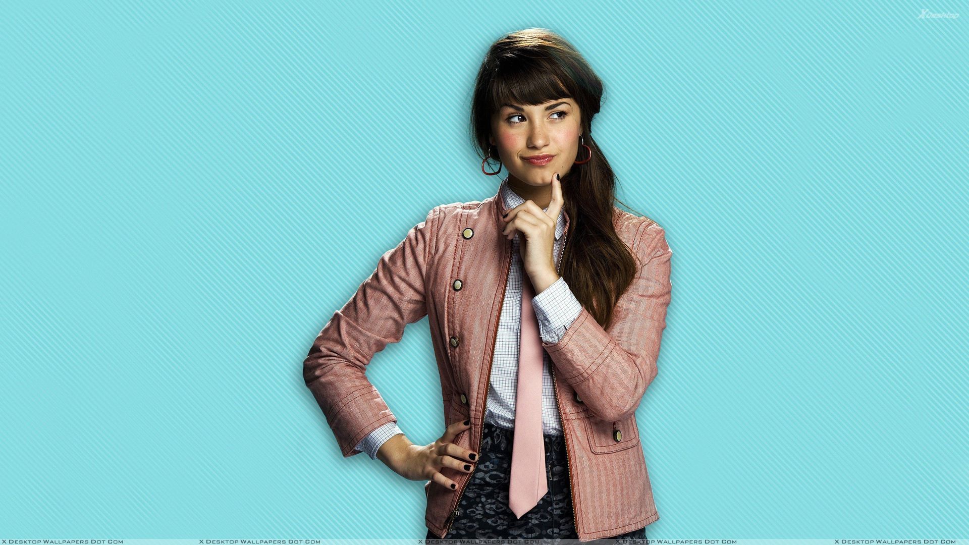 Demi Lovato Thinking Something In Pink Suit Wallpaper