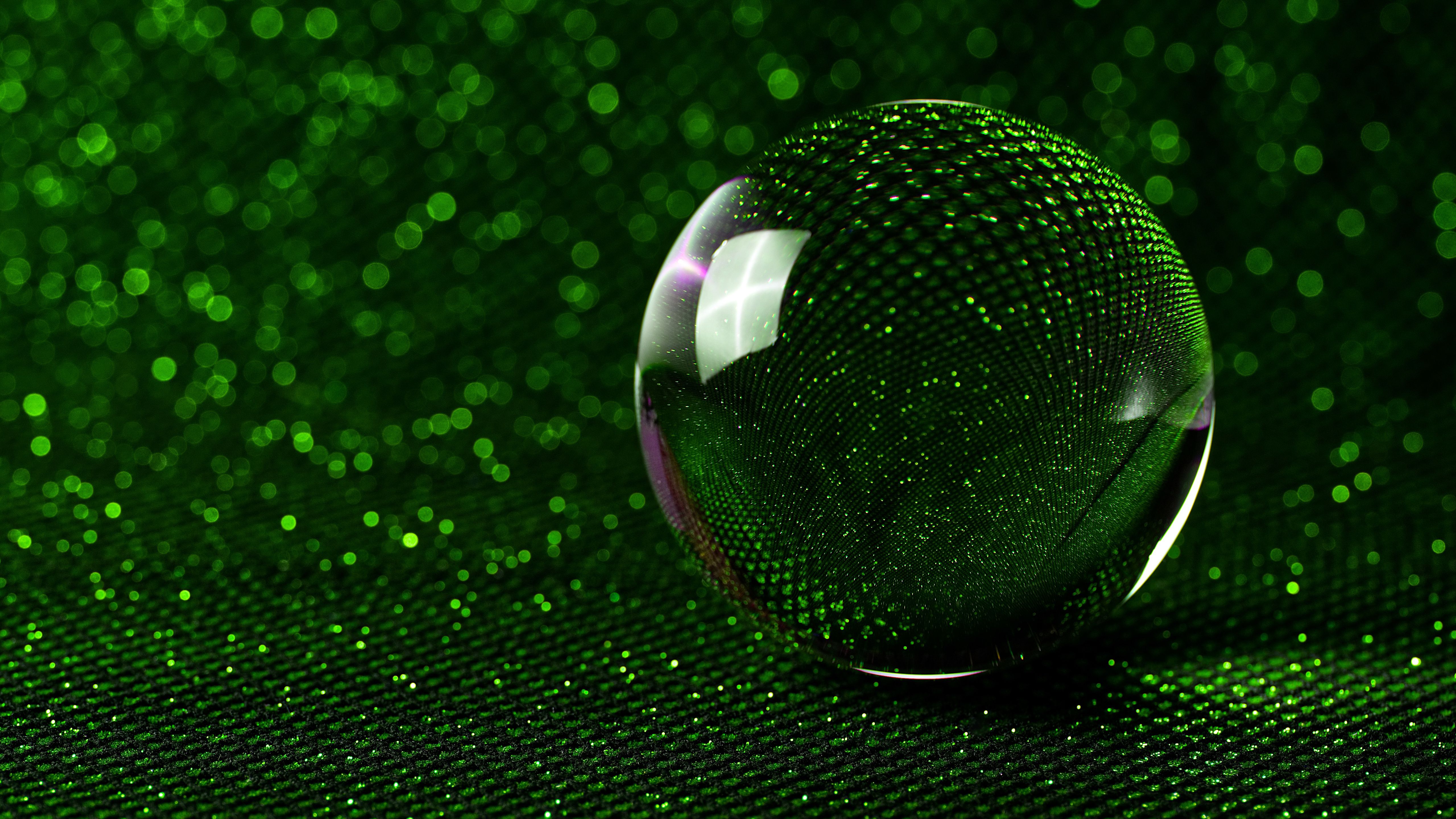 Green Glass Sphere 5K Wallpaper