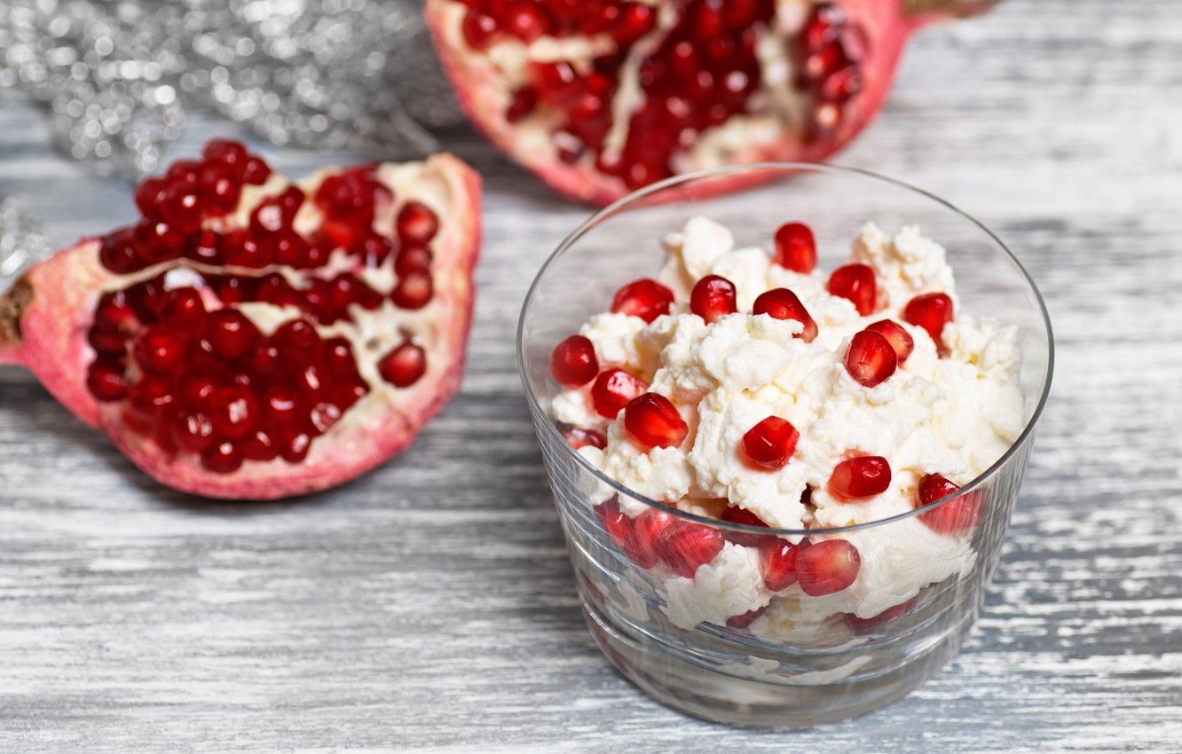 Wallpaper grain, dessert, sweet, garnet, cheese, pomegranate, grain, curd image for desktop, section еда