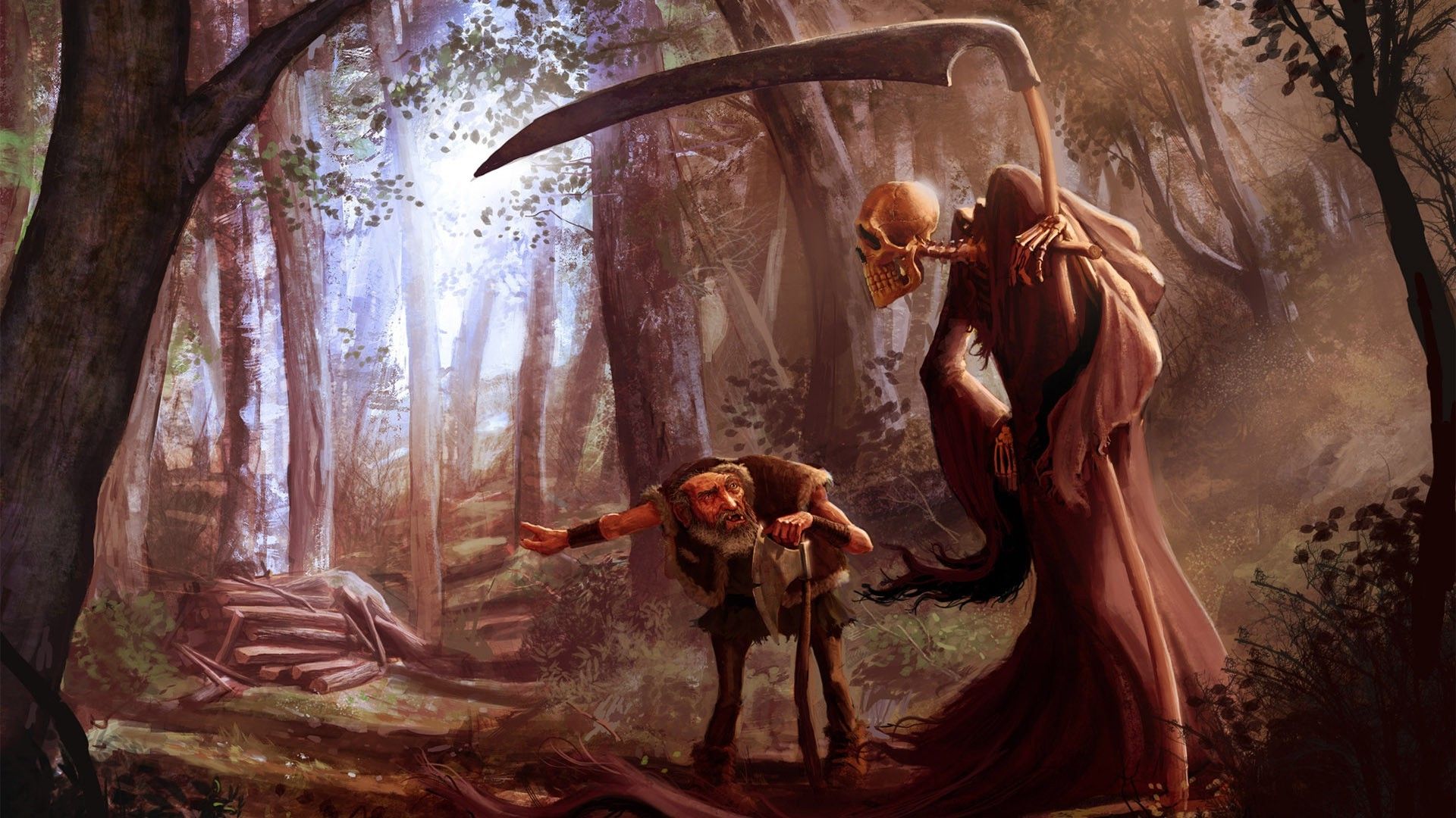 fantasy Art, Drawing, Trees, Forest, Old People, Grim Reaper, Skull, Wood, Death Wallpaper HD / Desktop and Mobile Background