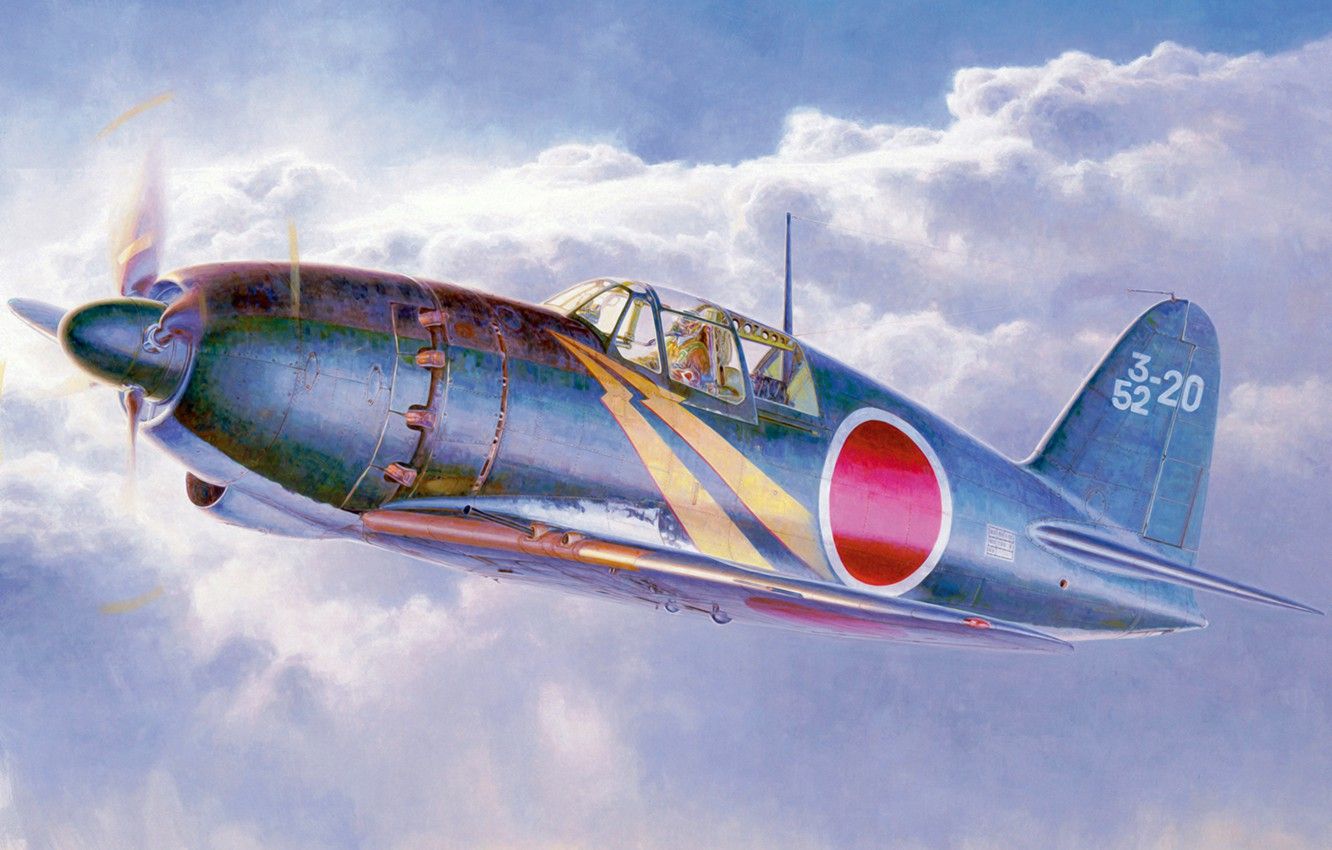 Wallpaper war, art, airplane, painting, aviation, ww Mitsubishi J2M image for desktop, section авиация