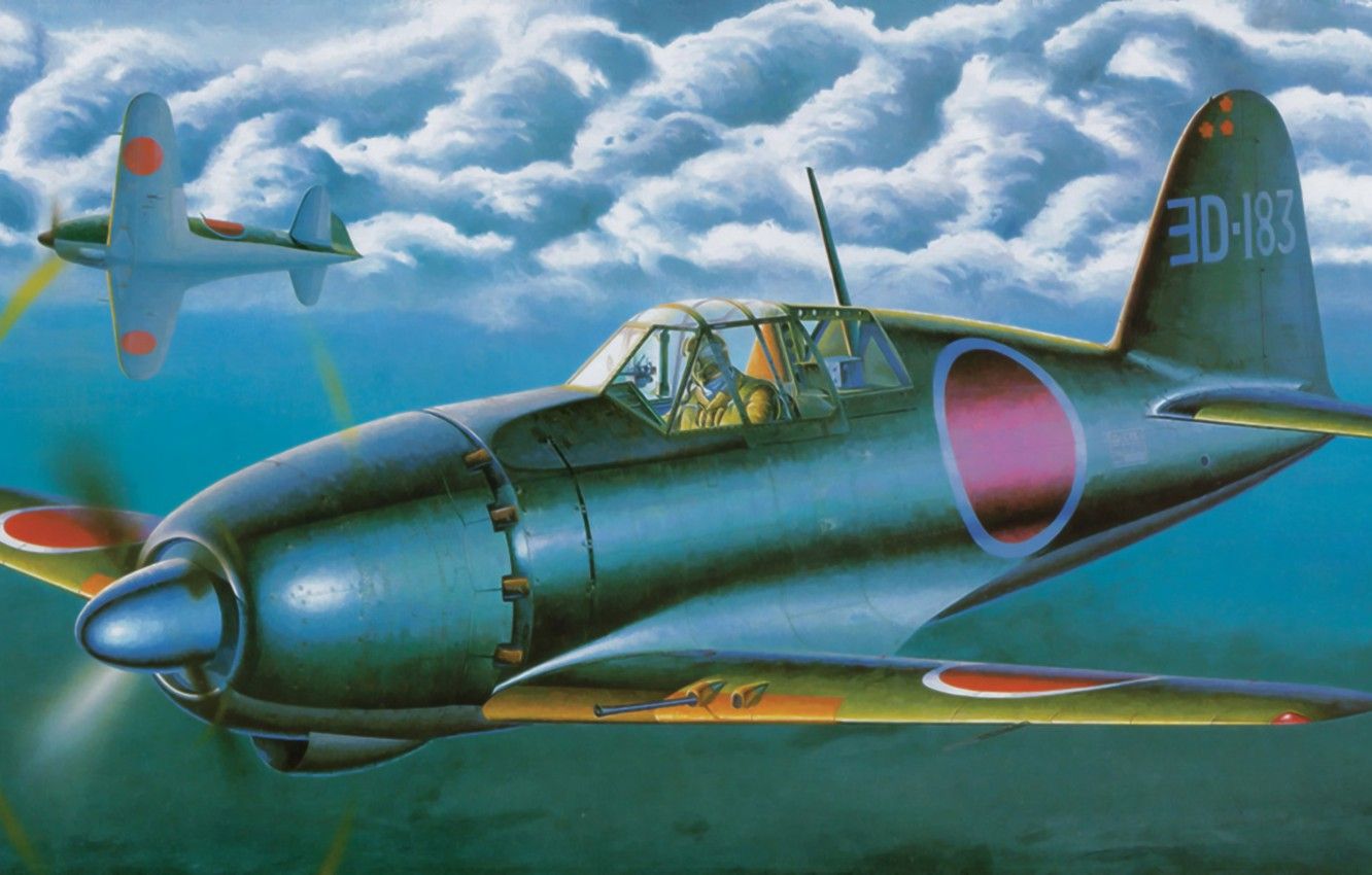 Wallpaper war, art, painting, ww japanese fighter, Mitsubishi J2M Raiden (Jack) image for desktop, section авиация