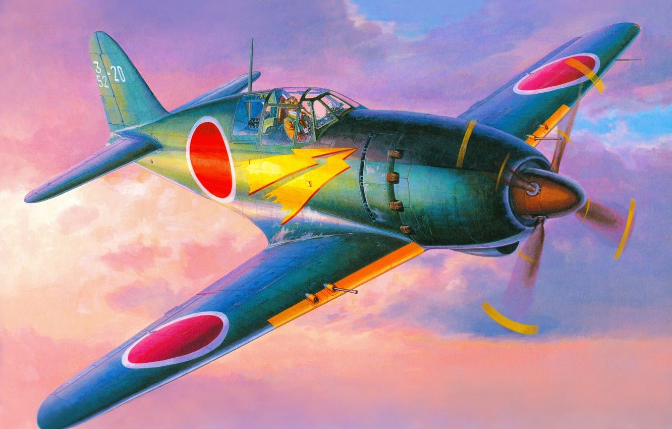 Wallpaper The Sky, Figure, Art, Mitsubishi, The Plane, The Second World War, Japanese, Fighter Interceptor, J2M Raiden Image For Desktop, Section авиация