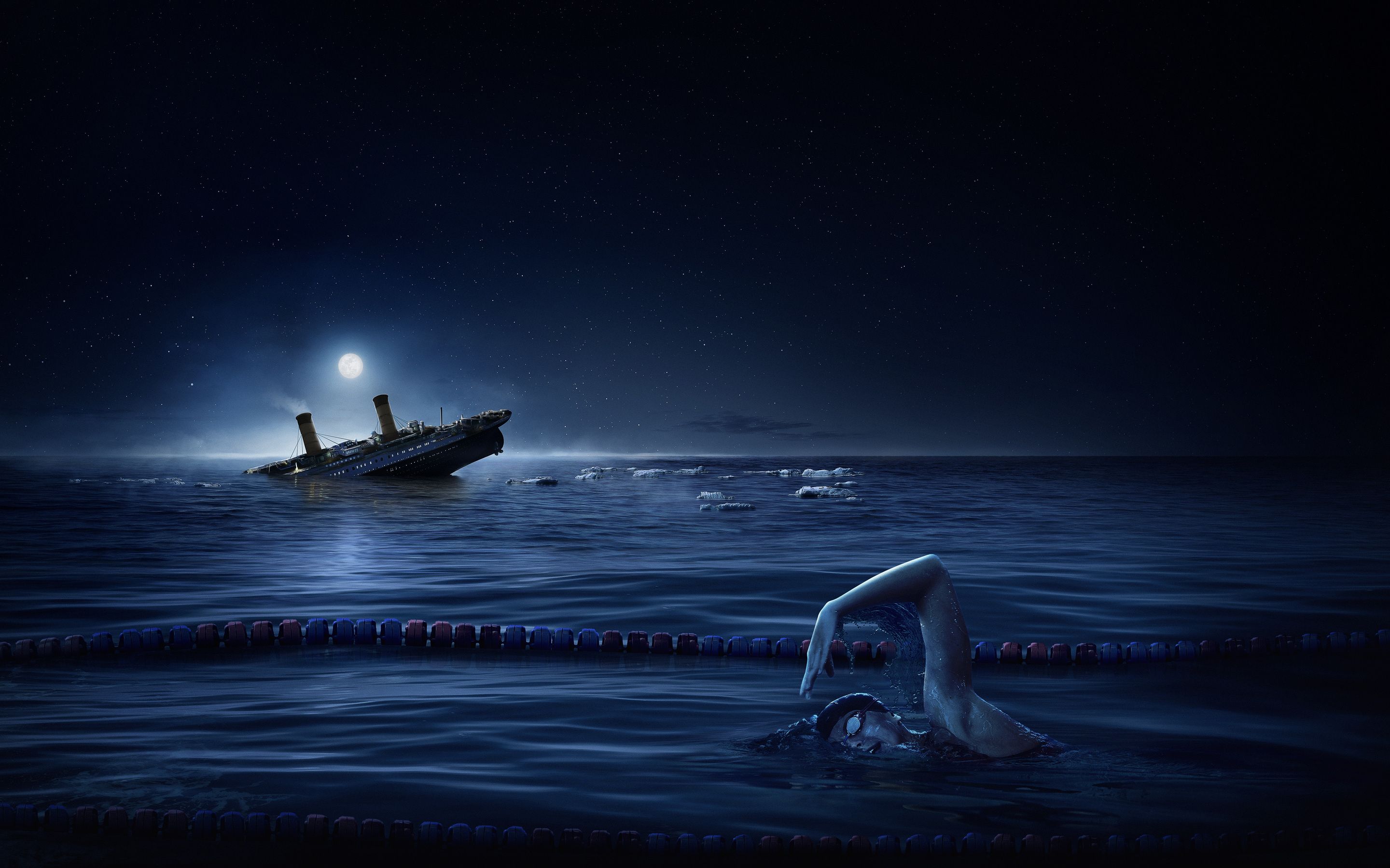 Titanic Ship Alongside Swimmer Macbook Pro Retina HD 4k Wallpaper, Image, Background, Photo and Picture