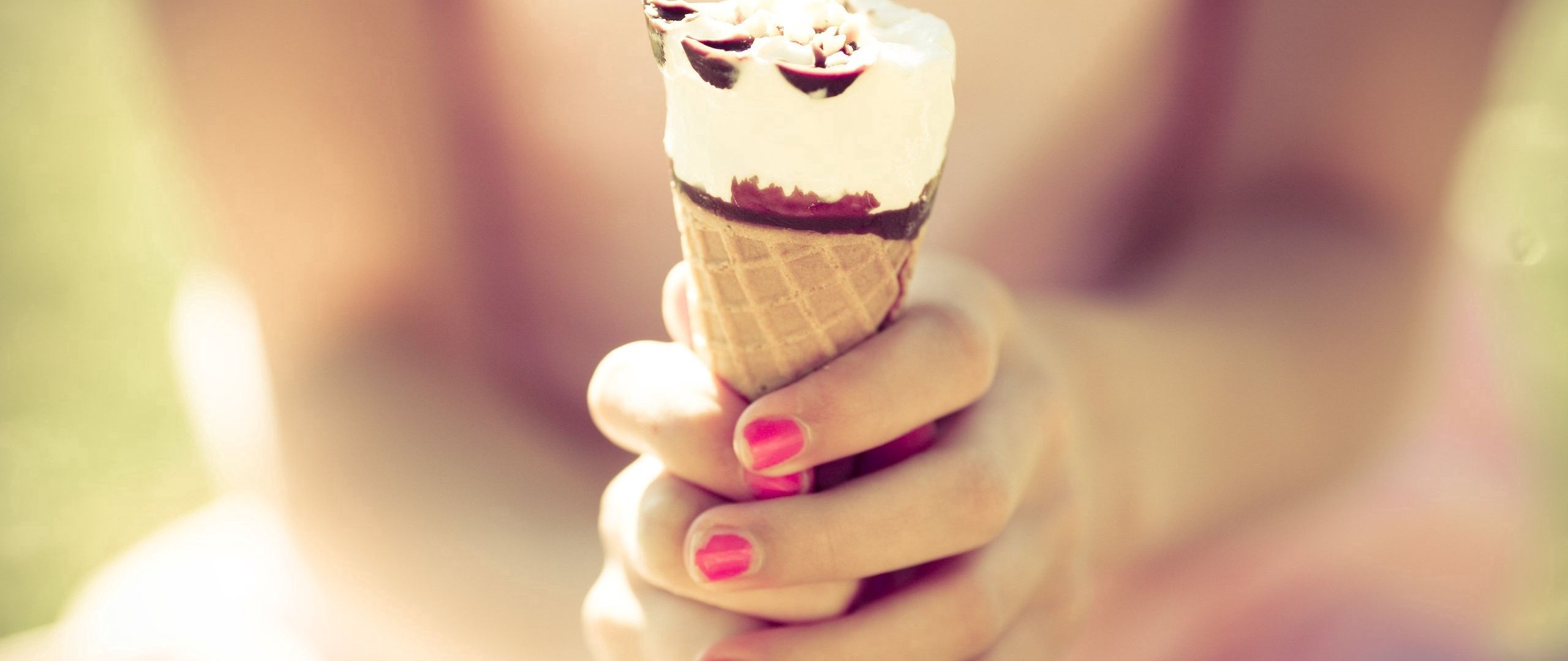 Download Wallpaper 2560x1080 Ice Cream, Horn, Hands, Girl, Nails, Summer Dual Wide 1080p HD Background
