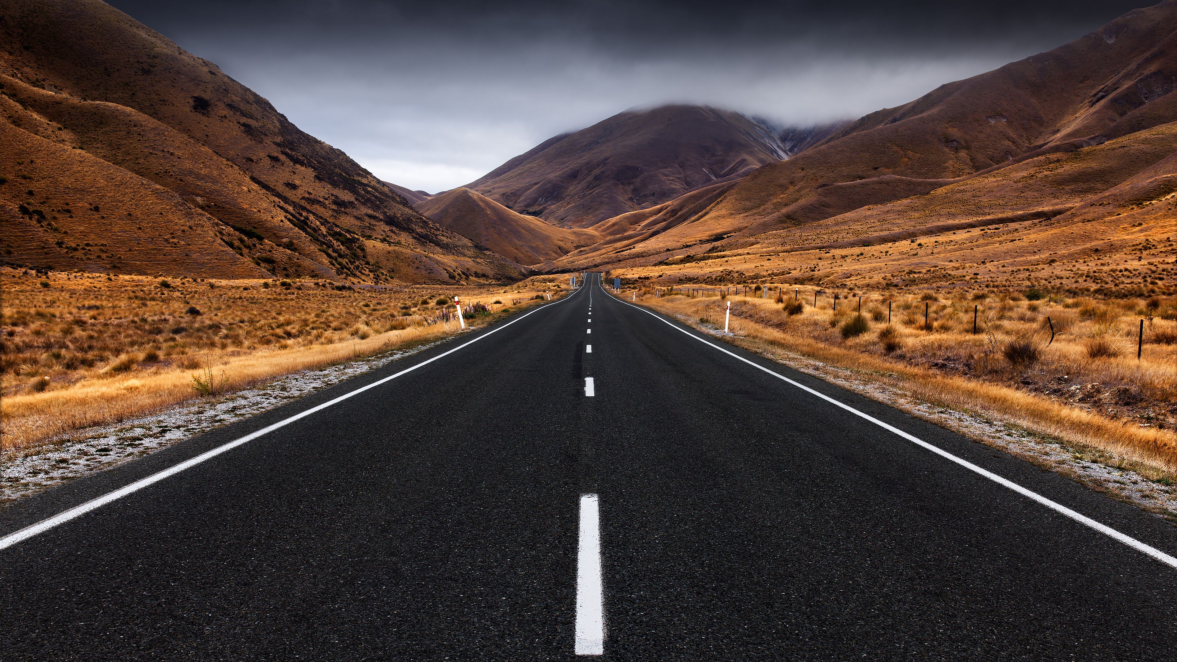 Lindis Pass, New Zealand, Landscape, Empty Road, Landscape, Misty, 4k Free deskk wallpaper, Ultra HD