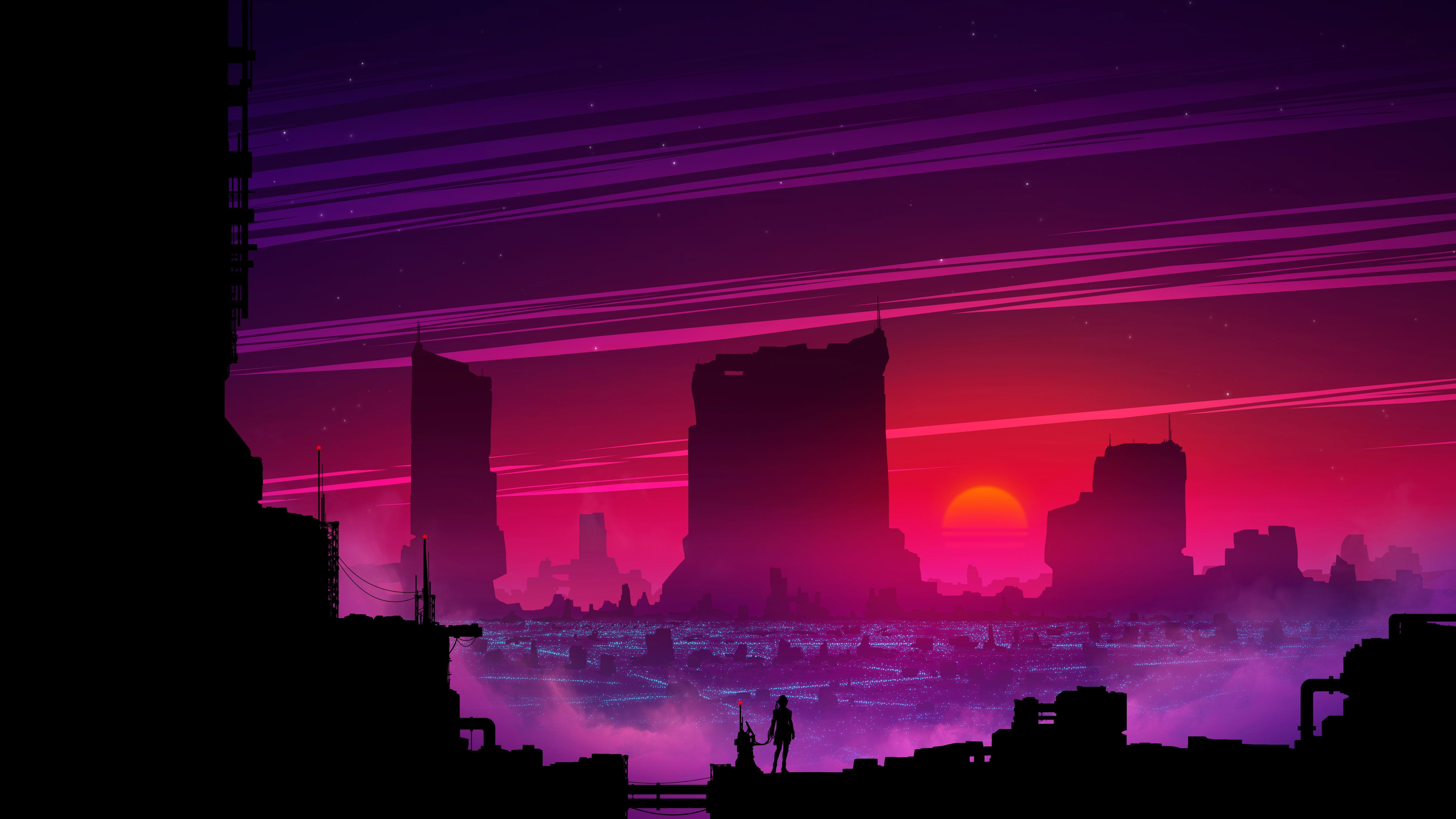 Future City Sunset Wallpaper Dark Wallpaper 4k