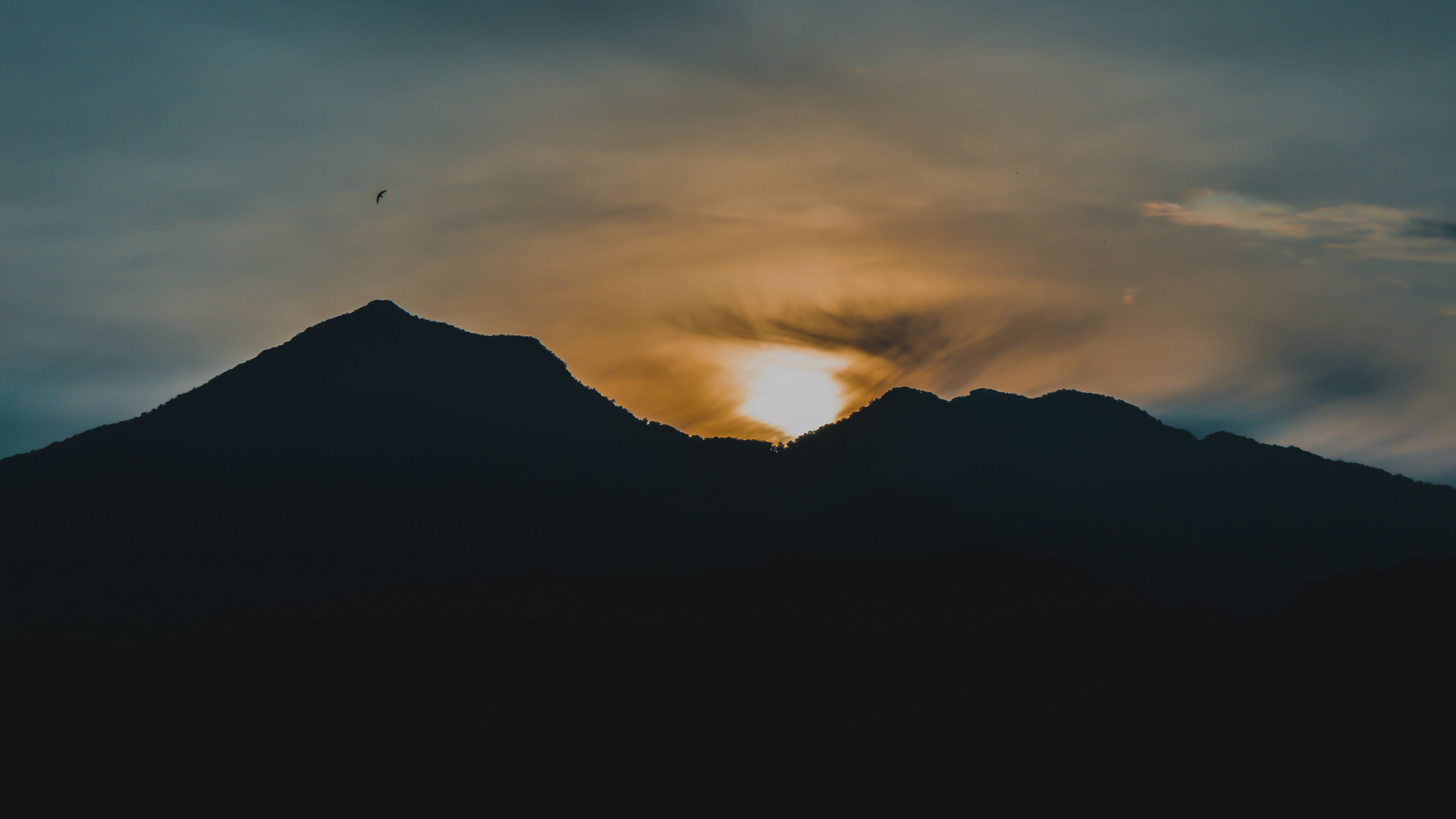 Download wallpaper 3840x2160 mountains, sunset, dark 4k uhd 16:9 HD background
