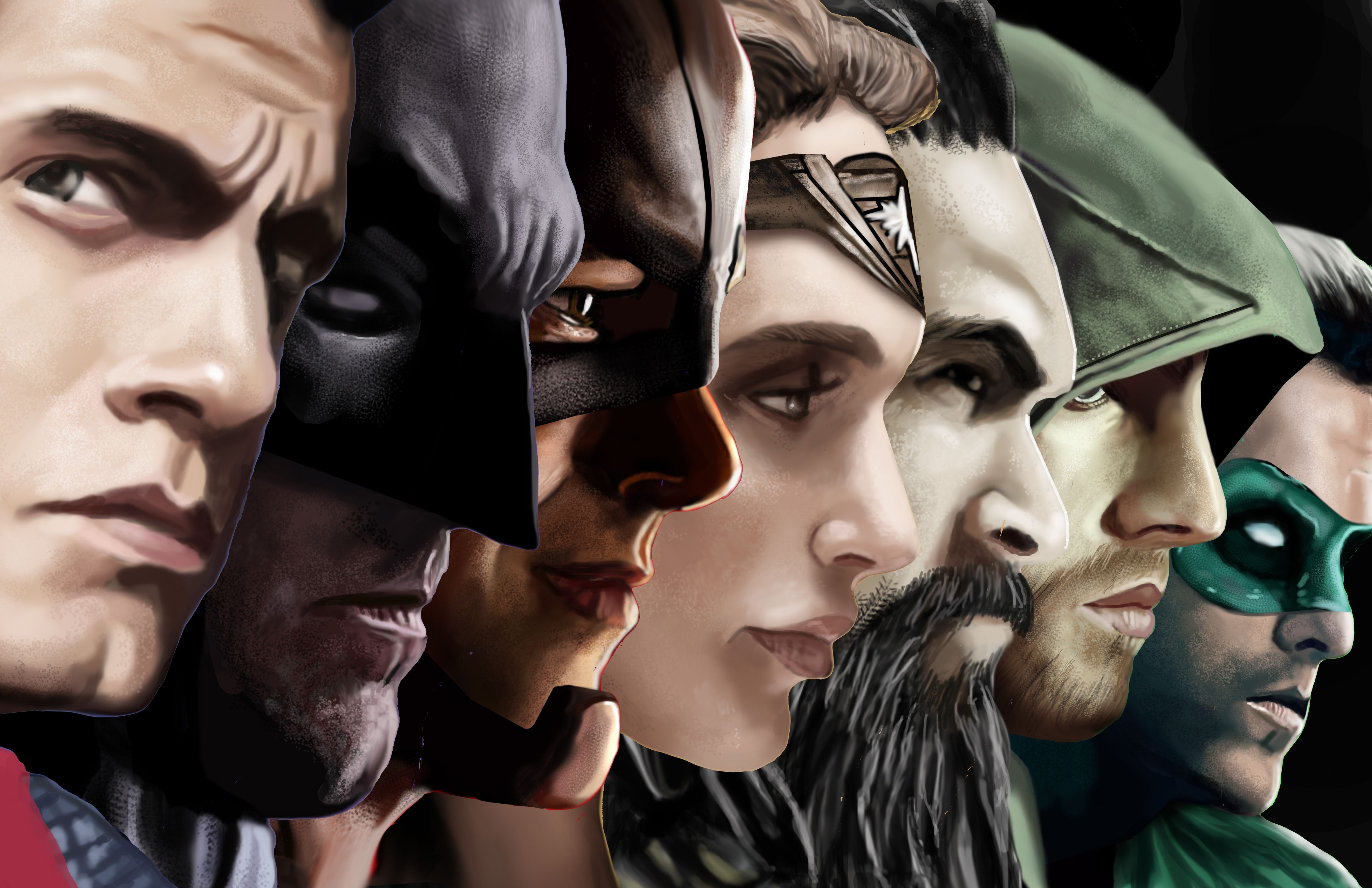 Wallpaper, Justice League, Superman, Aquaman, Batman, Flash, Green Arrow, Green Lantern 5287x3421
