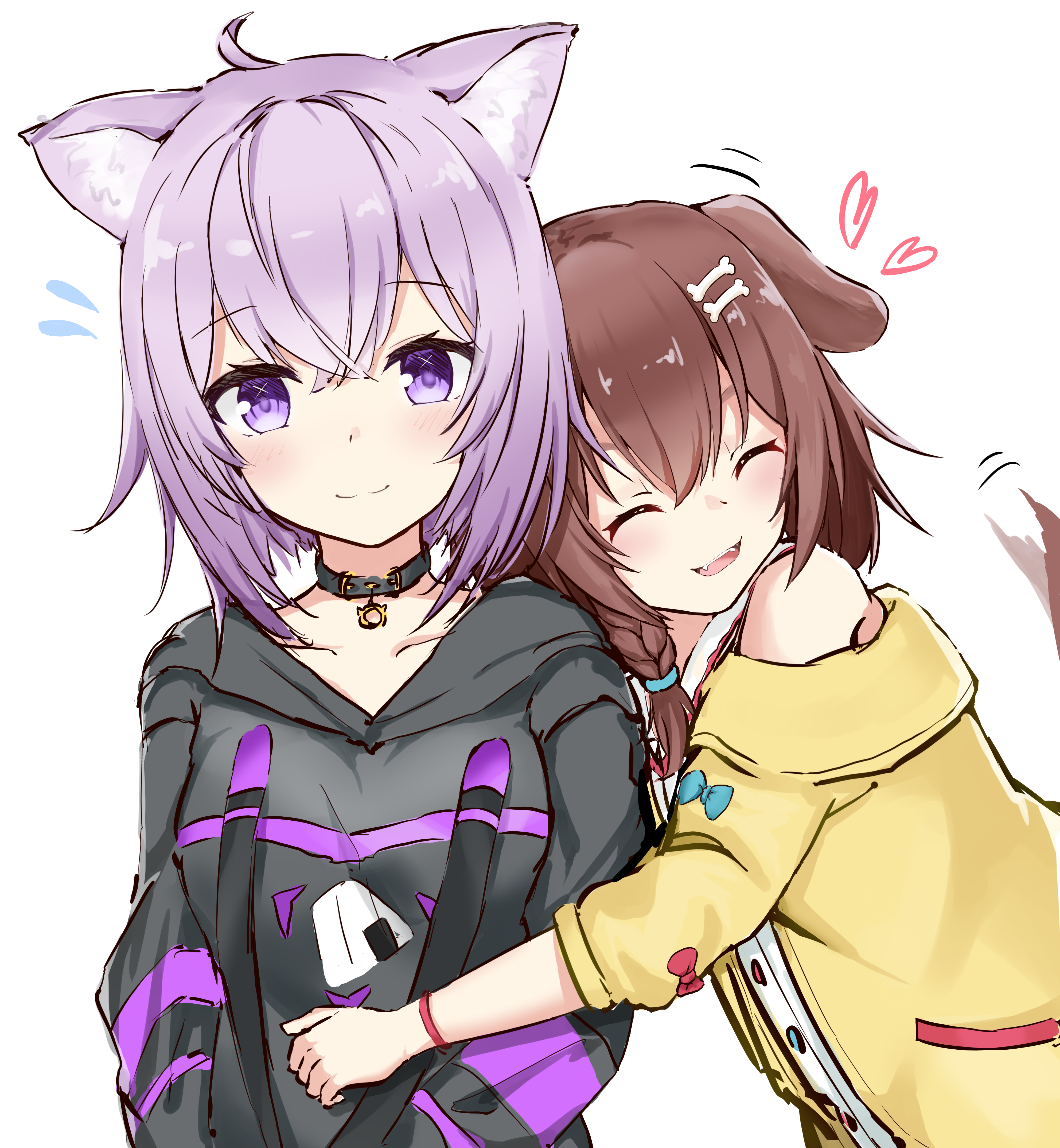 inugami korone and nekomata okayu (hololive) drawn