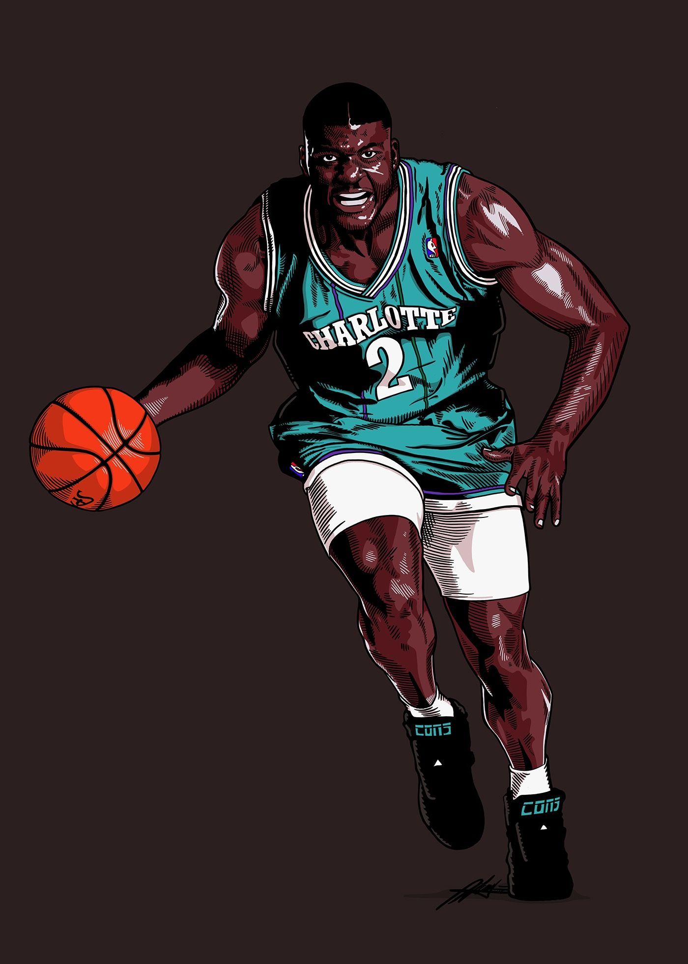 Larry Johnson 90's Basketball Ad Illustration. Larry johnson, Basketball art, Nba basketball art