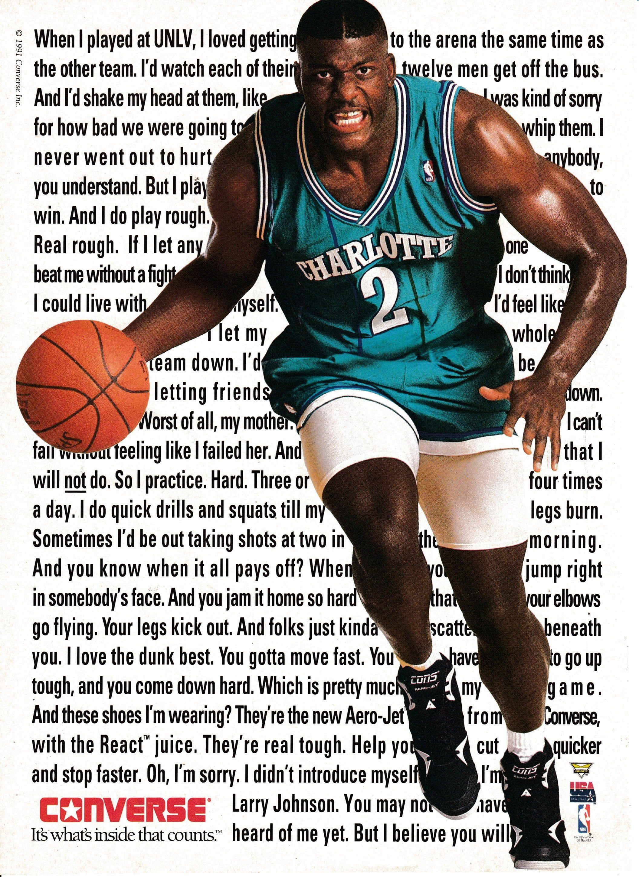 Larry Johnson Aero Jet Grandmama Basketball Converse Original Magazine Ad. Larry Johnson, Larry, Johnson