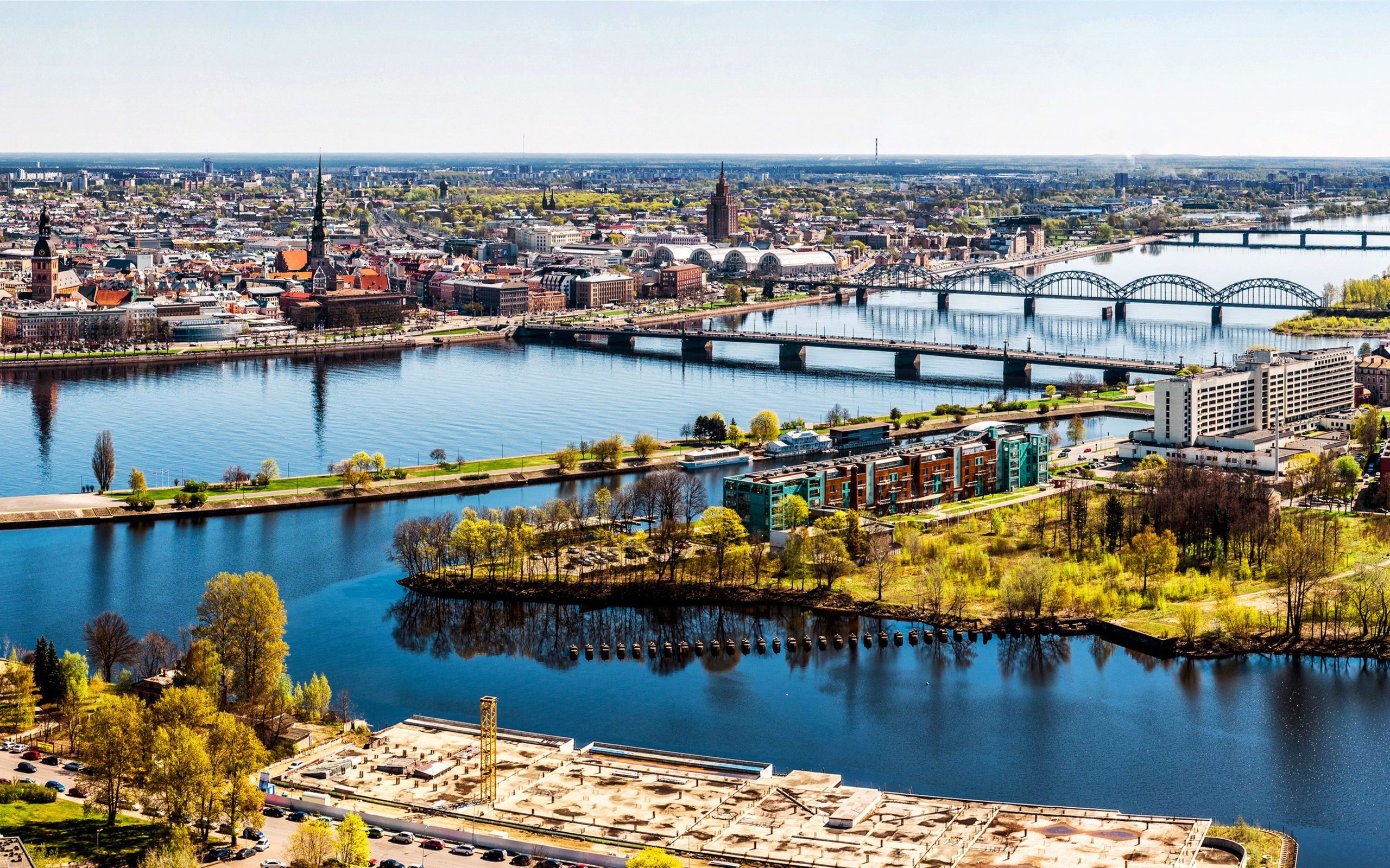 Wallpaper Riga, Latvia, city, river, bridge, houses 2560x1600 HD Picture, Image